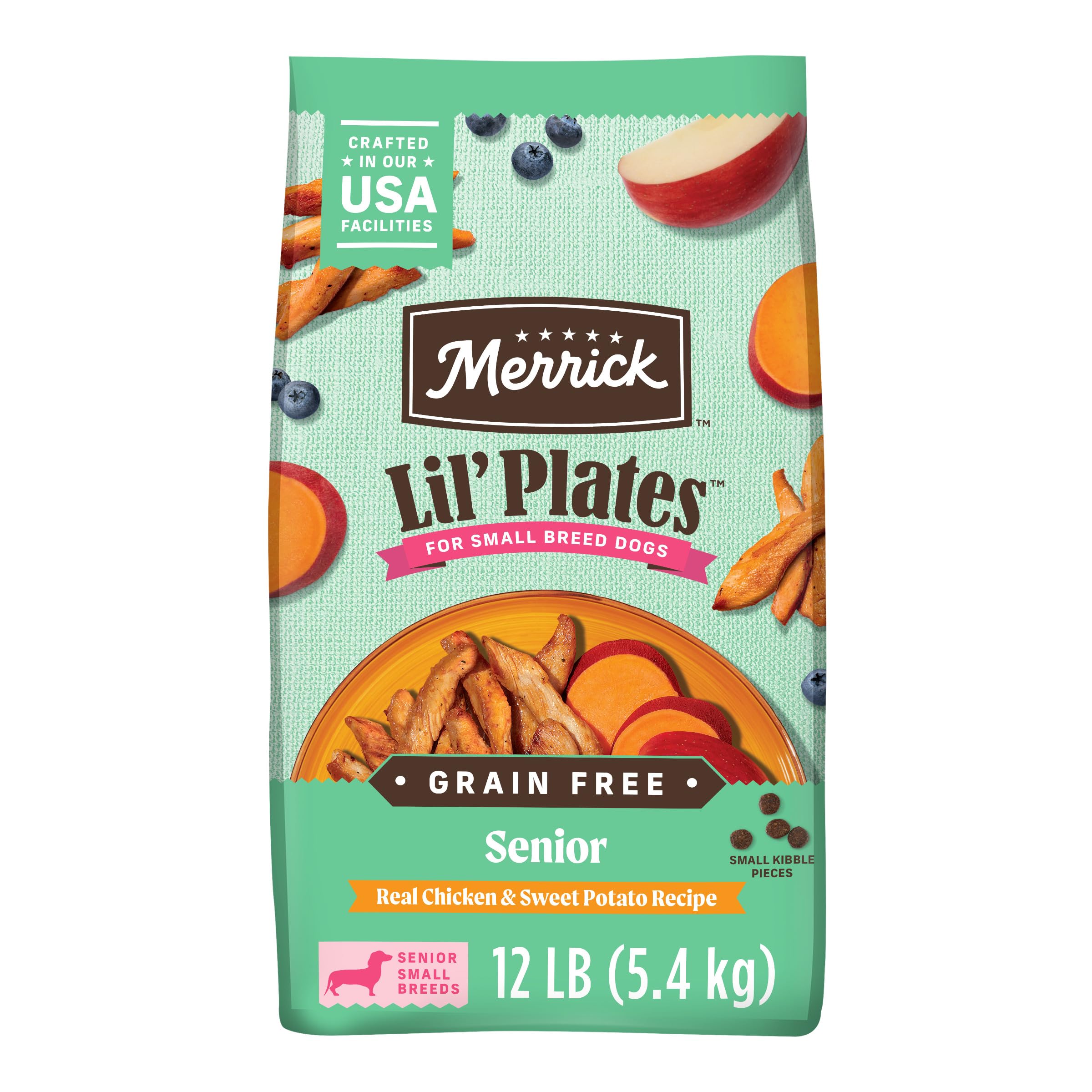 Merrick Lil Plates Premium Grain Free Senior Dry Dog Food For Small Dogs, Real Chicken, Sweet Potato Kibble - 12.0 lb. Bag