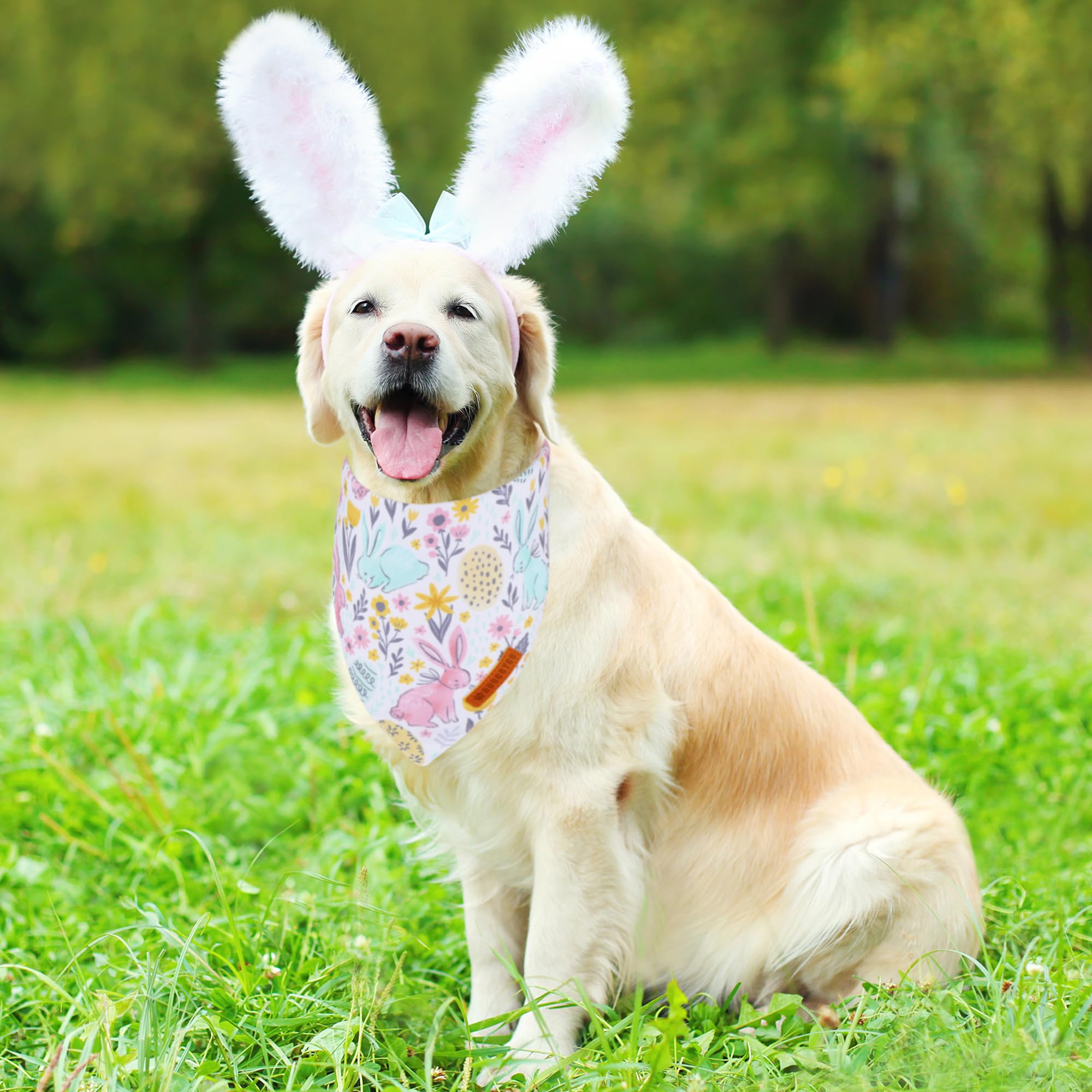 Adoggygo Easter Dog Bandana, Carrot Rabbit Pet Scarf, Premium Durable Fabric, Easter Bandanas For Extra Large Dogs Pets (X-Large