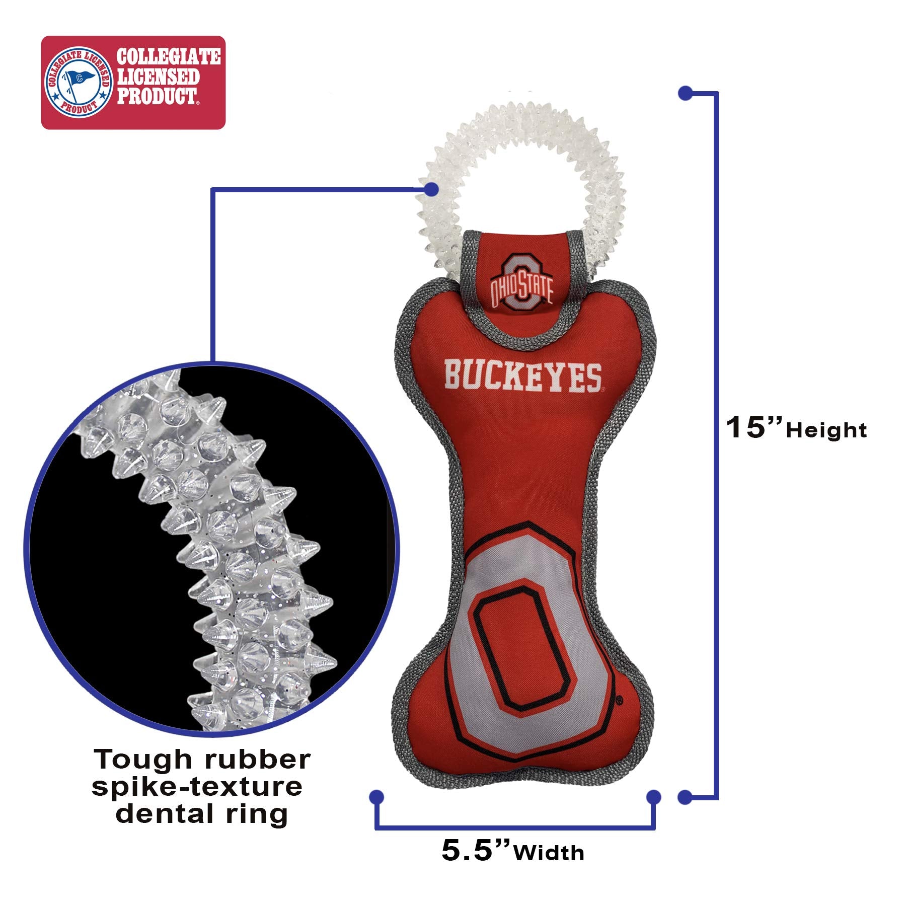 Pets First Ncaa Ohio State Buckeyes Dental Dog Tug Toy With Squeaker. Tough Pet Toy For Healthy Fun, Teething & Cleaning Pets Te