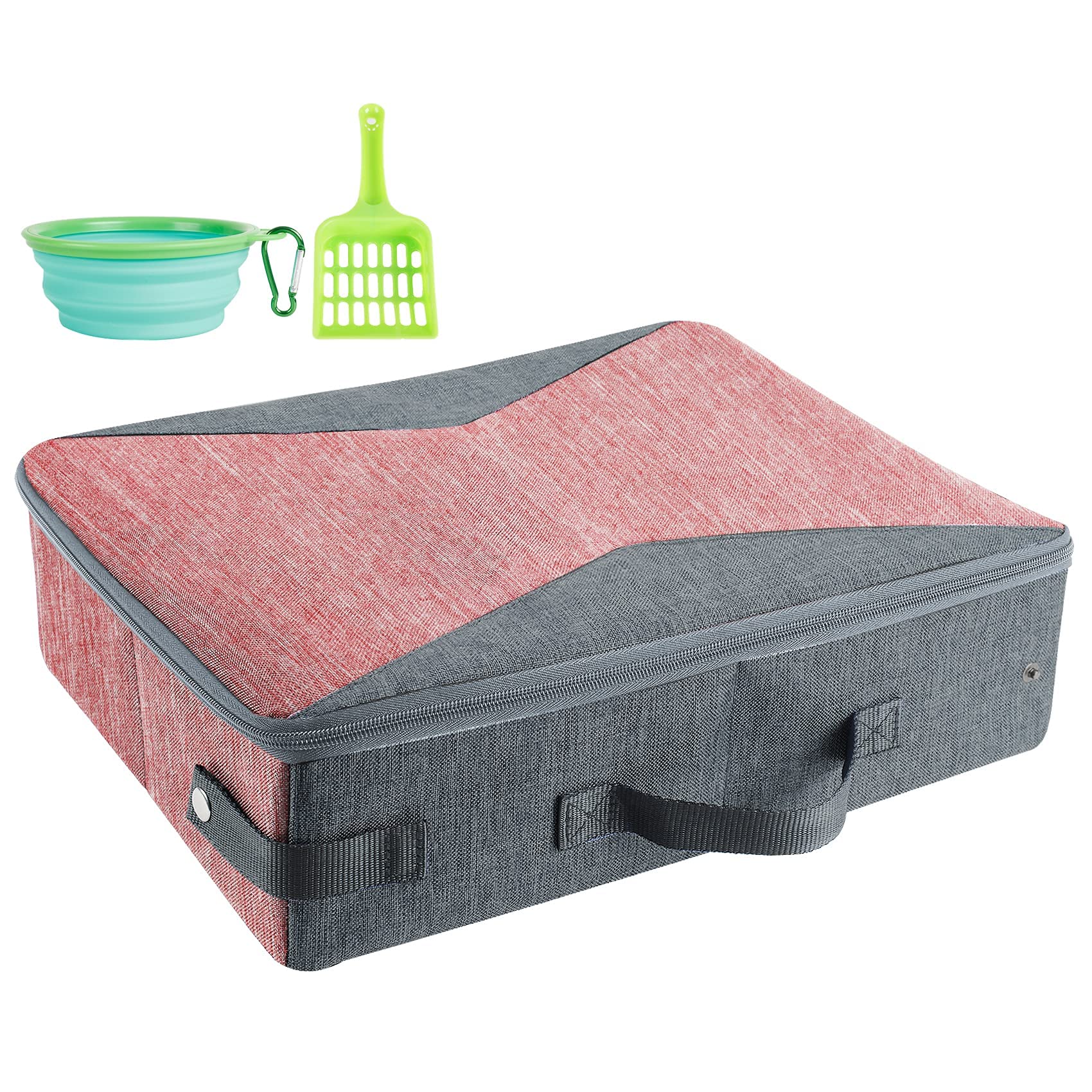 Hicaptain Portable Cat Litter Box With Lid And Handle Standard Portable Collapsible Litter Carrier For Cat (M,Pink/Gray)