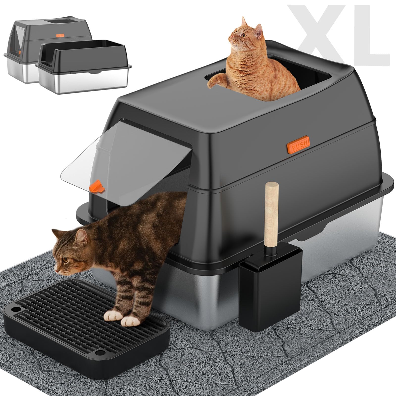 Stainless Steel Litter Box With Lid,Front Entry Top Exit Kitty Litterbox,Extra Large Enclosed Metal Cat Box With Litter Scoop & 