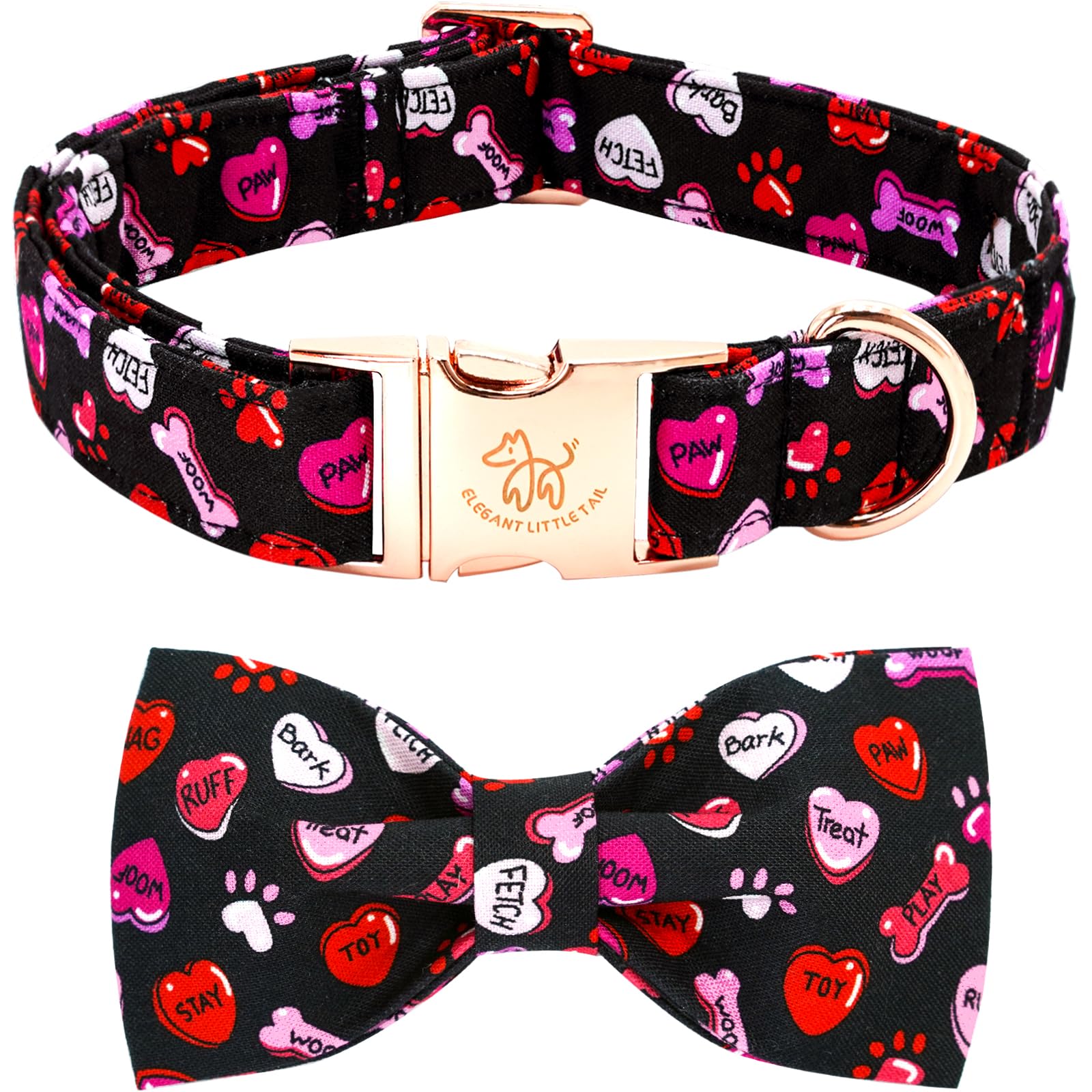 Elegant little tail Valentine's Dog Collar,Cute Heart Dog Collar with Bow for Large Dogs, Female or Male Adjustable Cotton Pet C