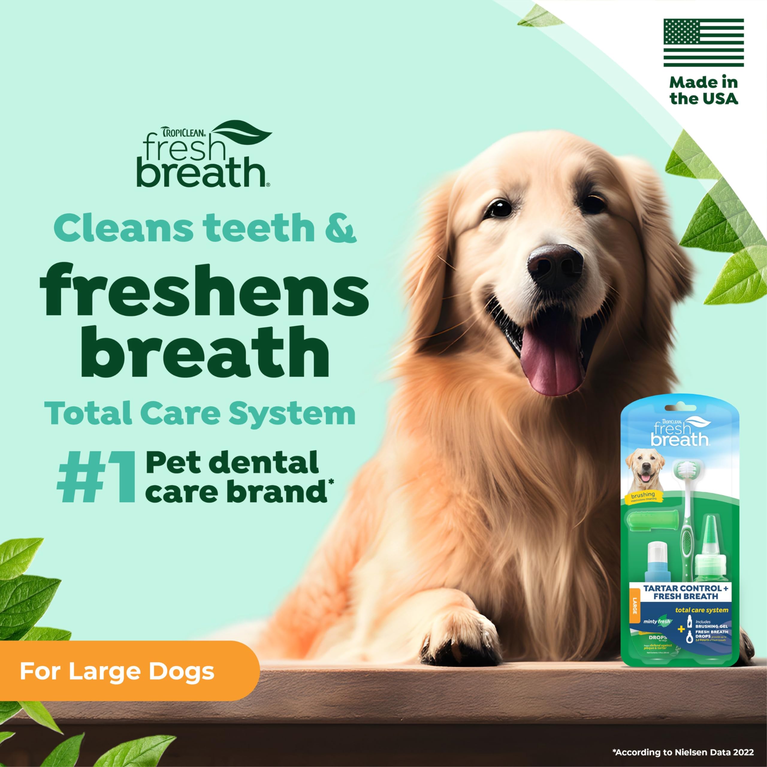 TropiClean Fresh Breath & Tartar Control Total Care System for Large Dogs | Dog Toothpaste & Brush | Dental Gel for Dogs