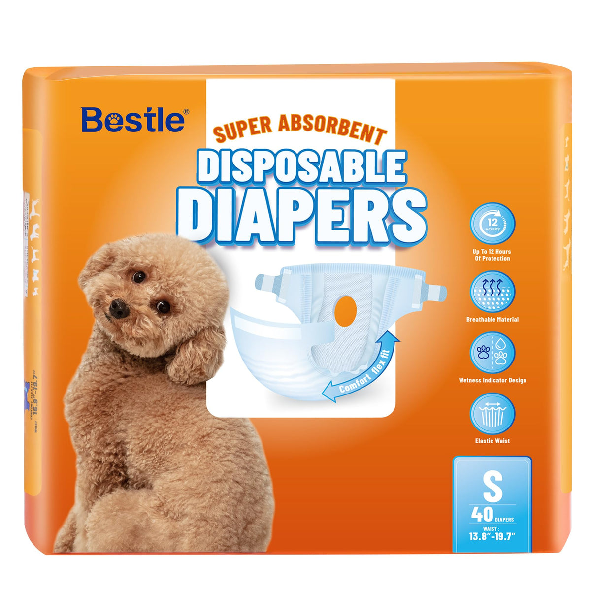 Bestle Disposable Female Dog Diapers, 40 Count, S (Waist 16.9   -19.7   ), Wetness Indicator, Ultra Protection, Leak Proof, Supe