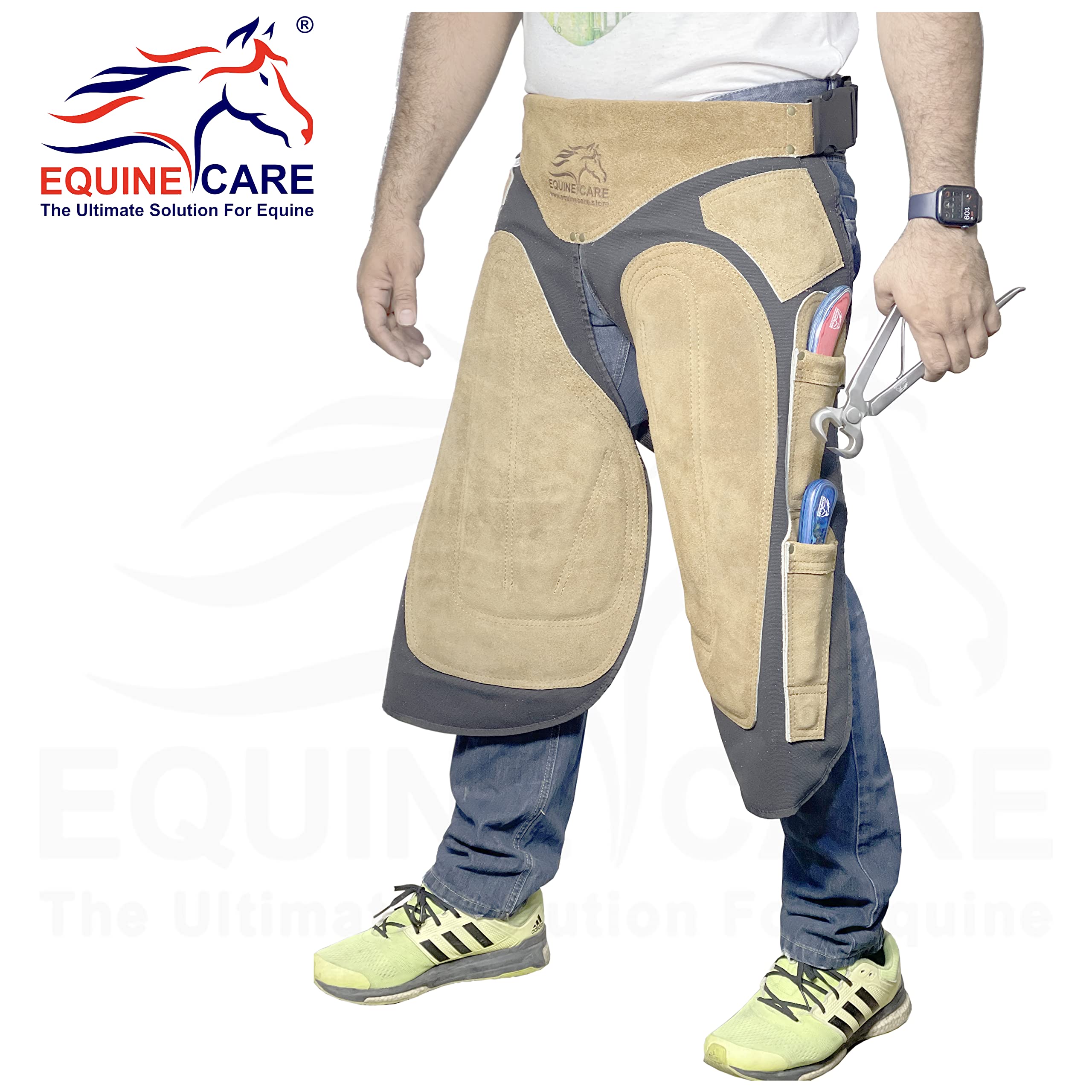 Farrier Apron Chaps 2Mm Cowhide Leather, 500 Gsm Canvas, 27'' Length, Adjustable Waist (28''-52''), Ergonomic Foam-Padded Thigh