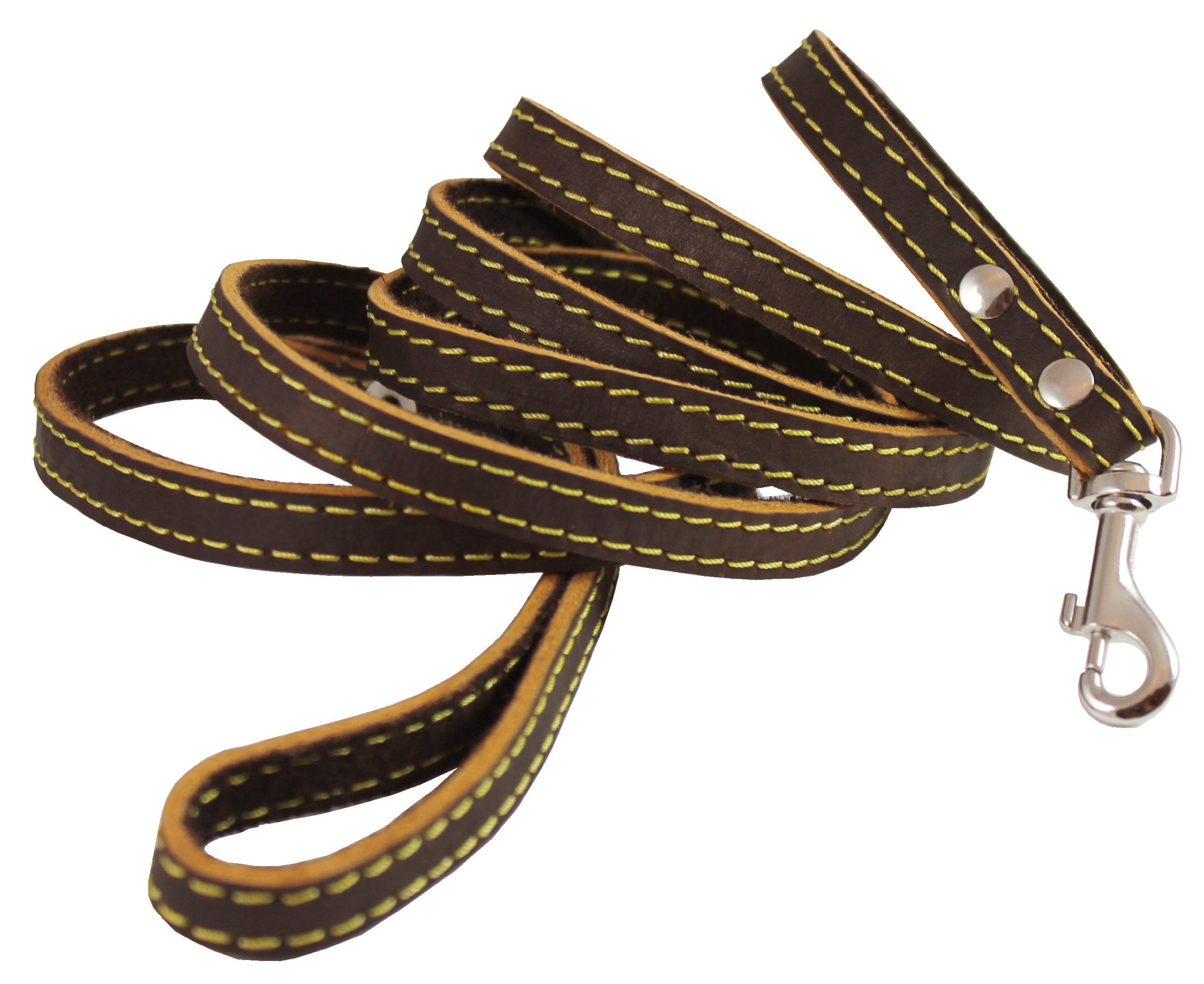 Genuine Thick Leather Classic Dog Leash 1/2' Wide 6 Ft, Small Breeds