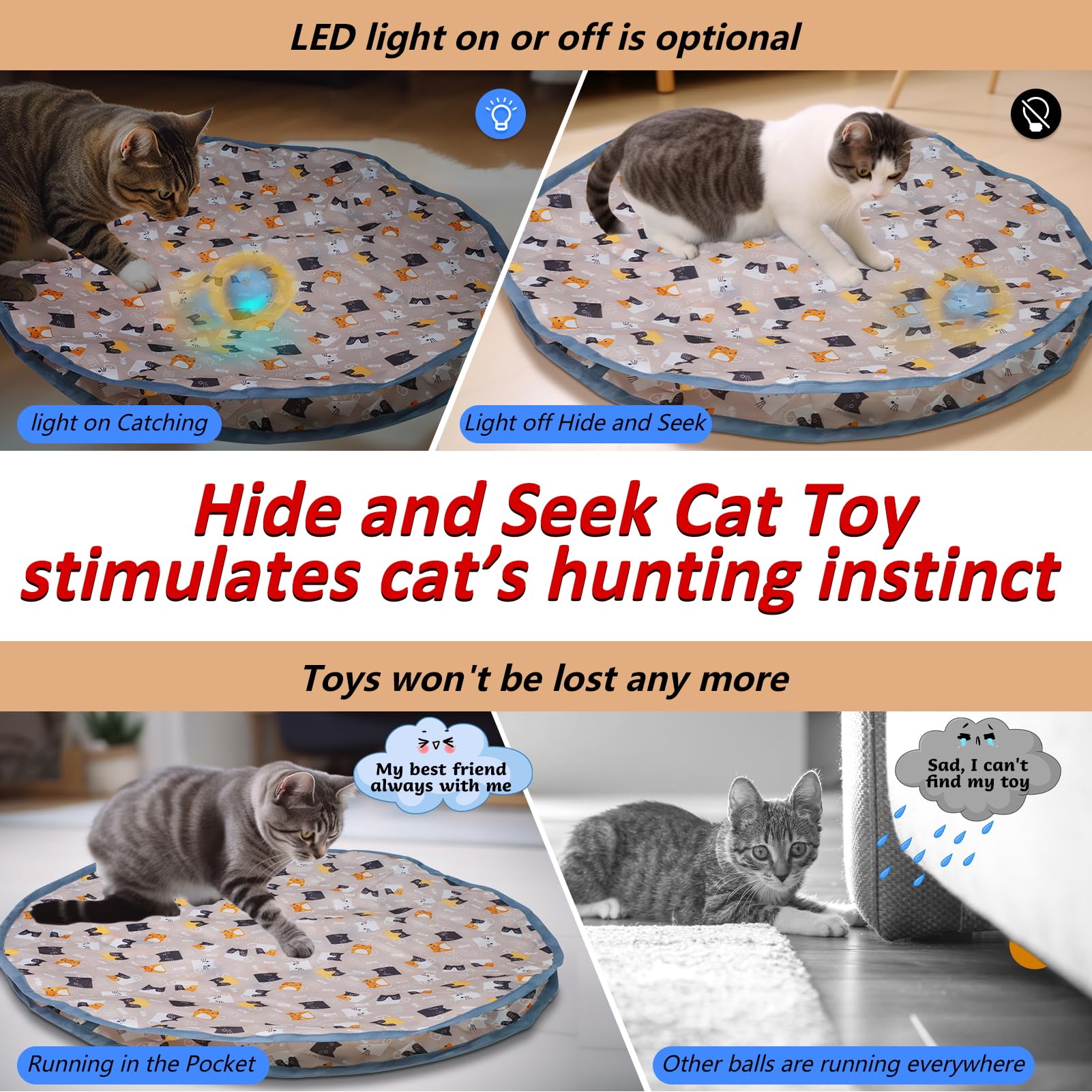 Mdupw Rechargeable Electric Cat Toys, Hide And Seek Kitten Toy, Chirping & Motion Activated Interactive Cat Toy, Hiding Cover Ex