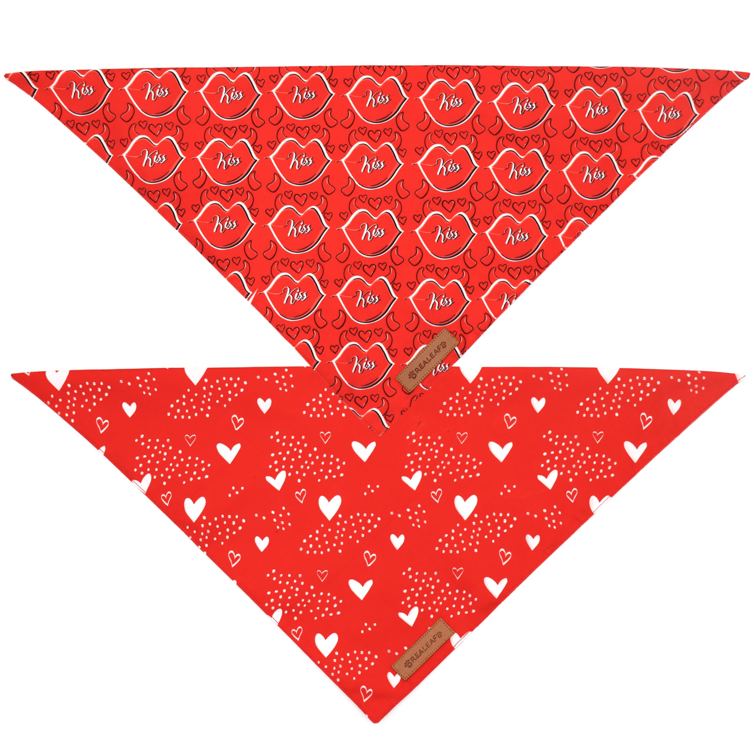 Realeaf Valentine'S Day Dog Bandanas 2 Pack, Reversible Heart Dog Scarf For Boy And Girl, Premium Durable Fabric, Holiday Love B