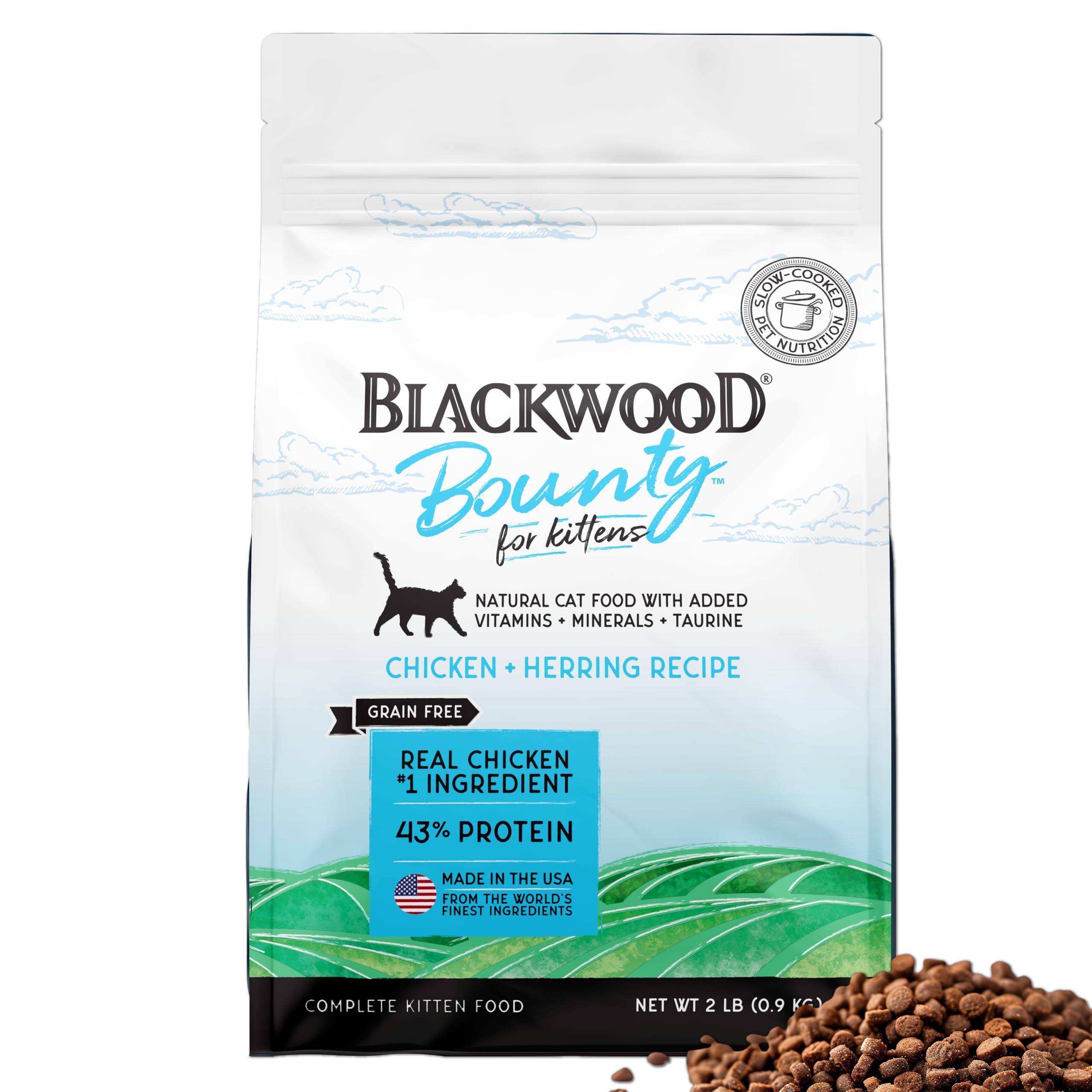 Blackwood Bounty Dry Cat Food, Kitten Formula, Chicken & Herring Recipe, 2 Pound Bag, High Protein, Grain Free