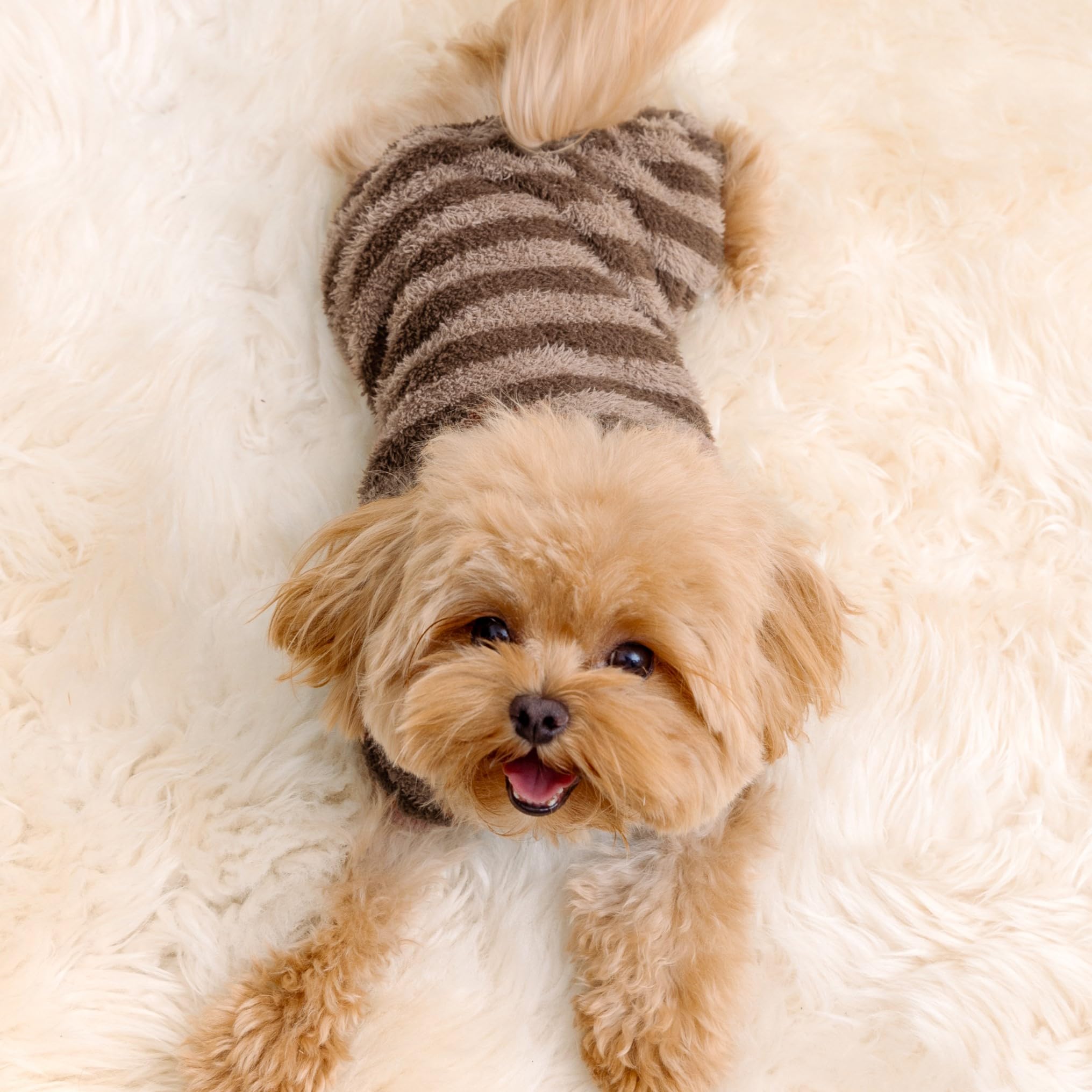 Fitwarm Fuzzy Fleece Striped Dog Pajamas, Dog Winter Clothes For Small Dogs Girl Boy, Velvet Dog Onesie, Soft Pet Jammies, Doggy