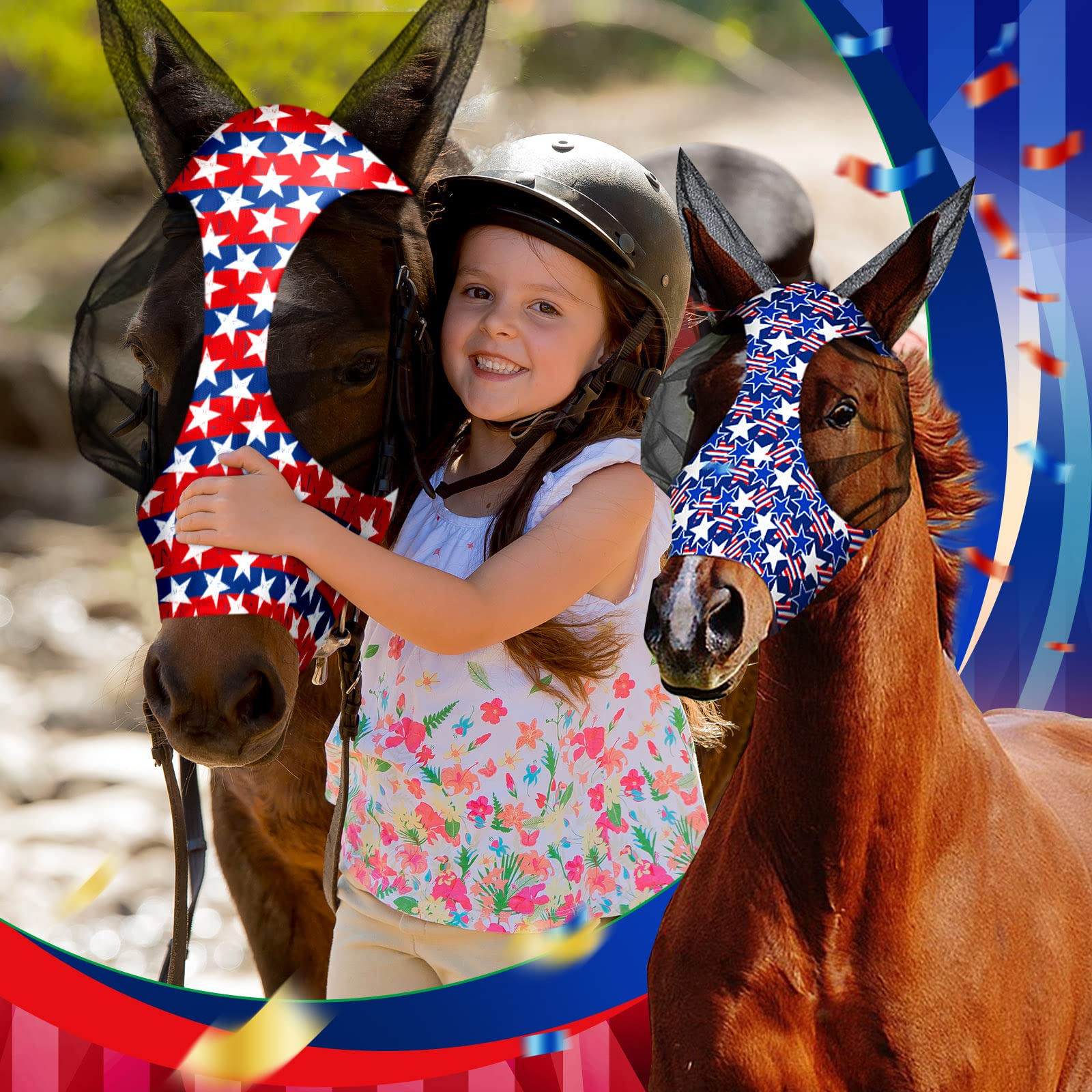 Frienda 4 Pcs Horse Fly Mask with Ears Horse Face Covering Elasticity Smooth Comfortable Mask with UV Protection(Large)