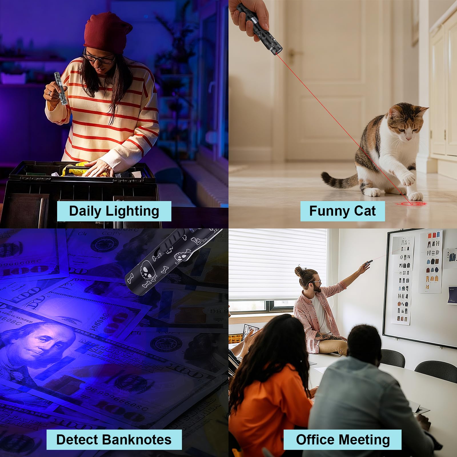 Cat Toy Pointer for Indoor Cats, Battery Level Display Screen, USB Rechargeable Kitten Toys with 7 Adjustable Patterns, Interact