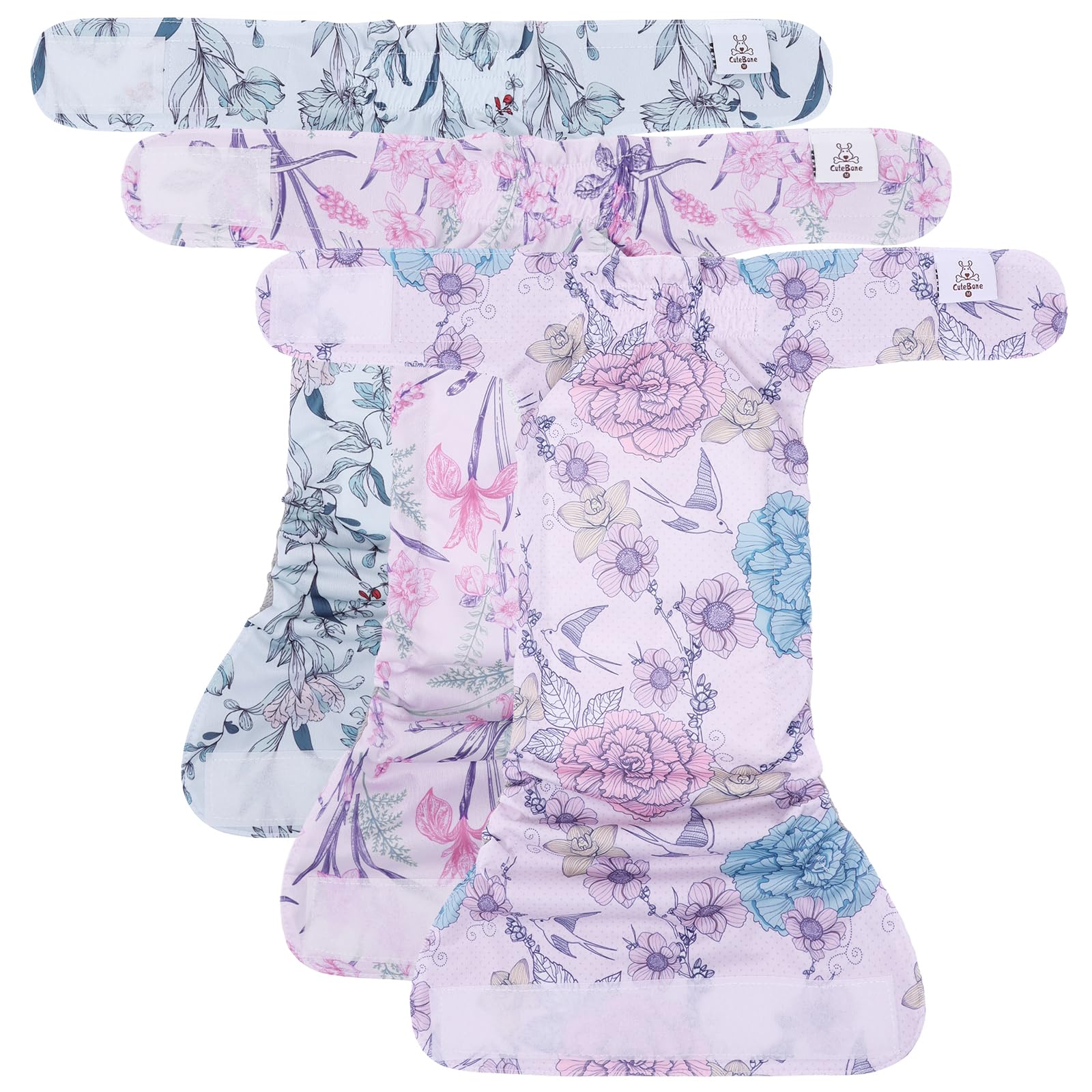 Cutebone Washable Dog Diapers Female No Tail Hole 3 Pack Reusable Doggie Period Training Pants For Docked-Tail Frenchie French Bulldog Boston Terrier Without Tail Wwd16S