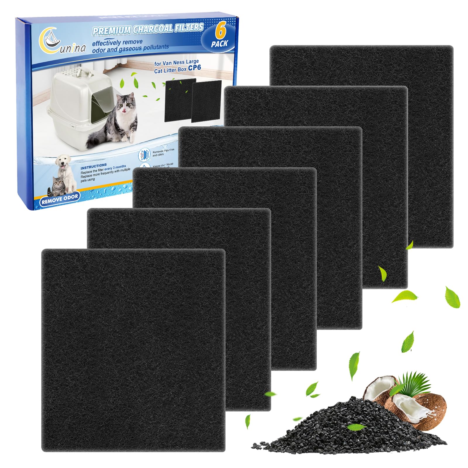 Cunina Litter Box Filter Compatible With Van Ness Large Cat Litter Box Cp6, Charcoal Filters Replacement For Hooded Cat Litter B