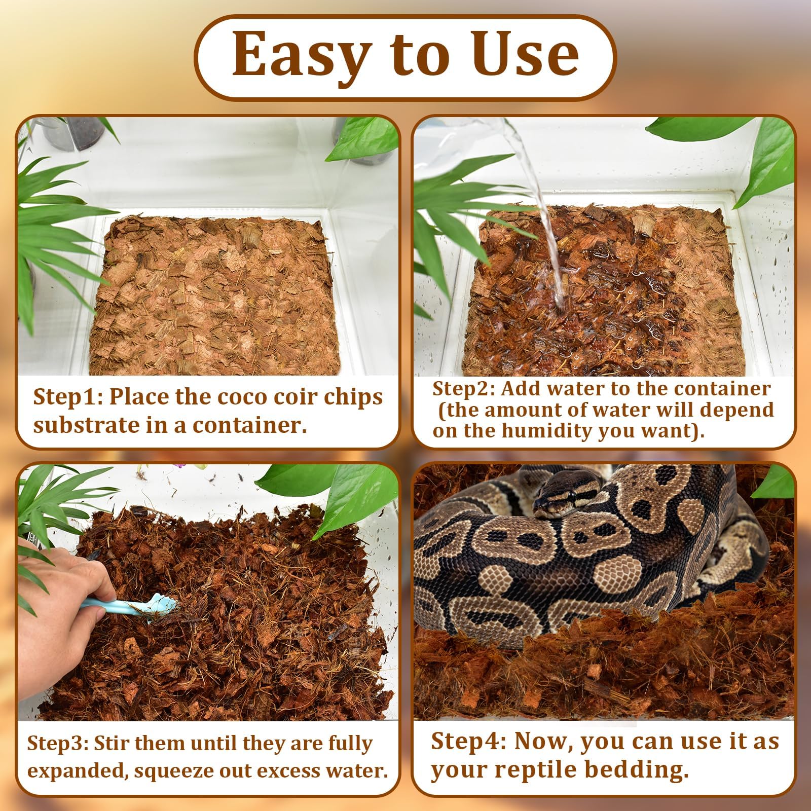 Halatool 10Lb Coconut Chips Substrate For Reptiles 72Qt Natural Coco Husk Snake Bedding For Ball Python Coco Coir Chip Terrarium