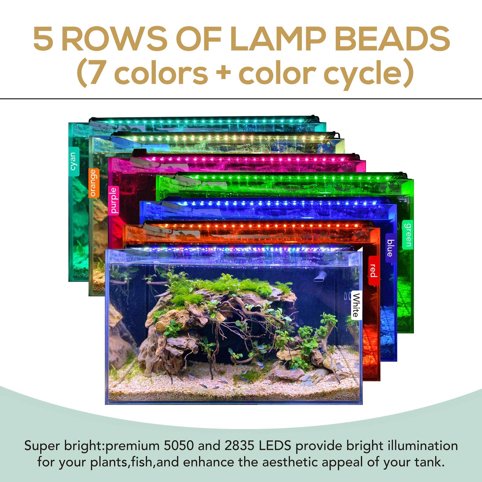 Hygger 22W 24/7 Lighting Aquarium Led Light, Sunrise-Daylight-Moonlight Mode And Diy Mode, Adjustable Timer Adjustable Brightnes