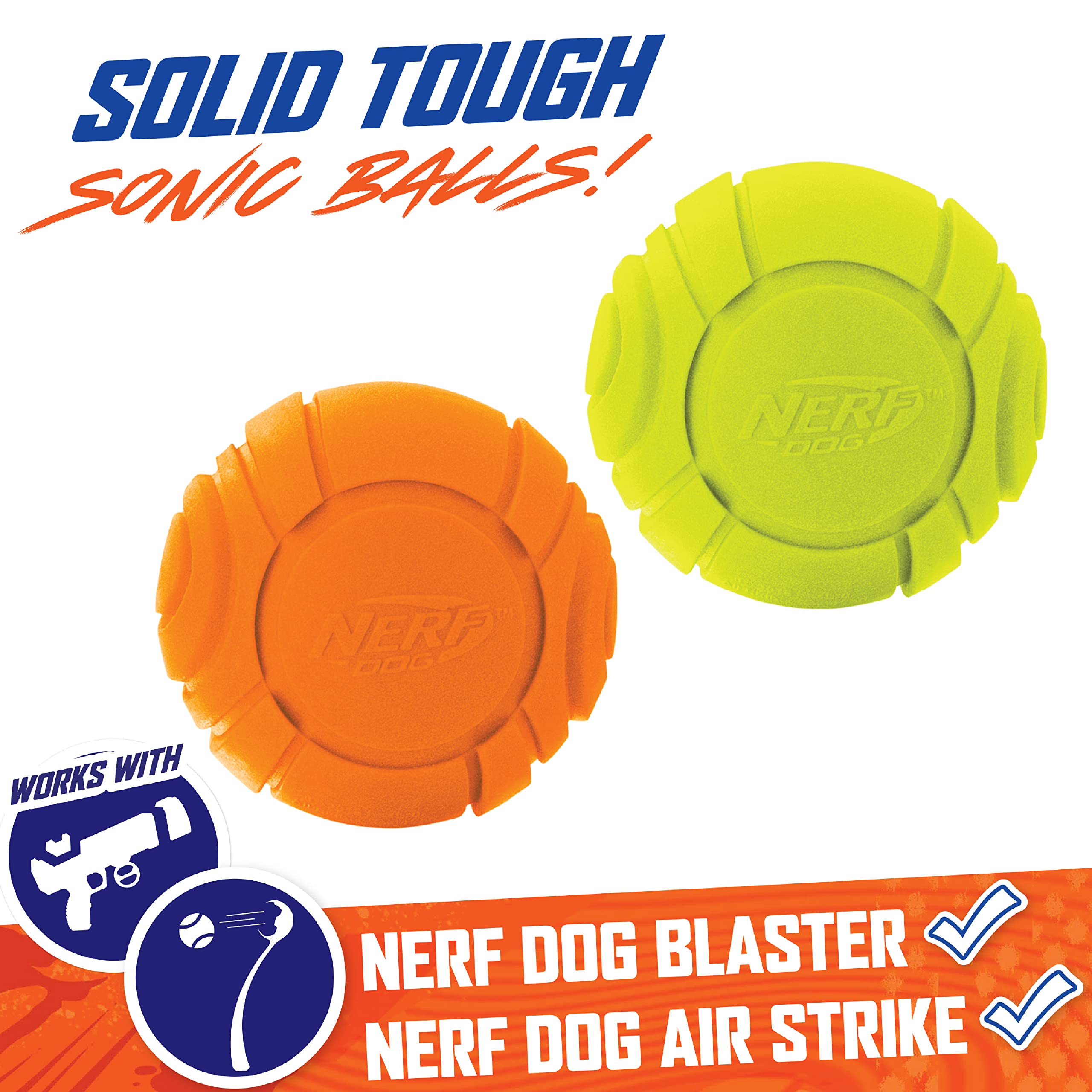Nerf Dog Sonic Ball Dog Toys, Lightweight, Durable And Water Resistant, 2.5 Inches, For Small/Medium/Large Breeds, Two Pack, Gre