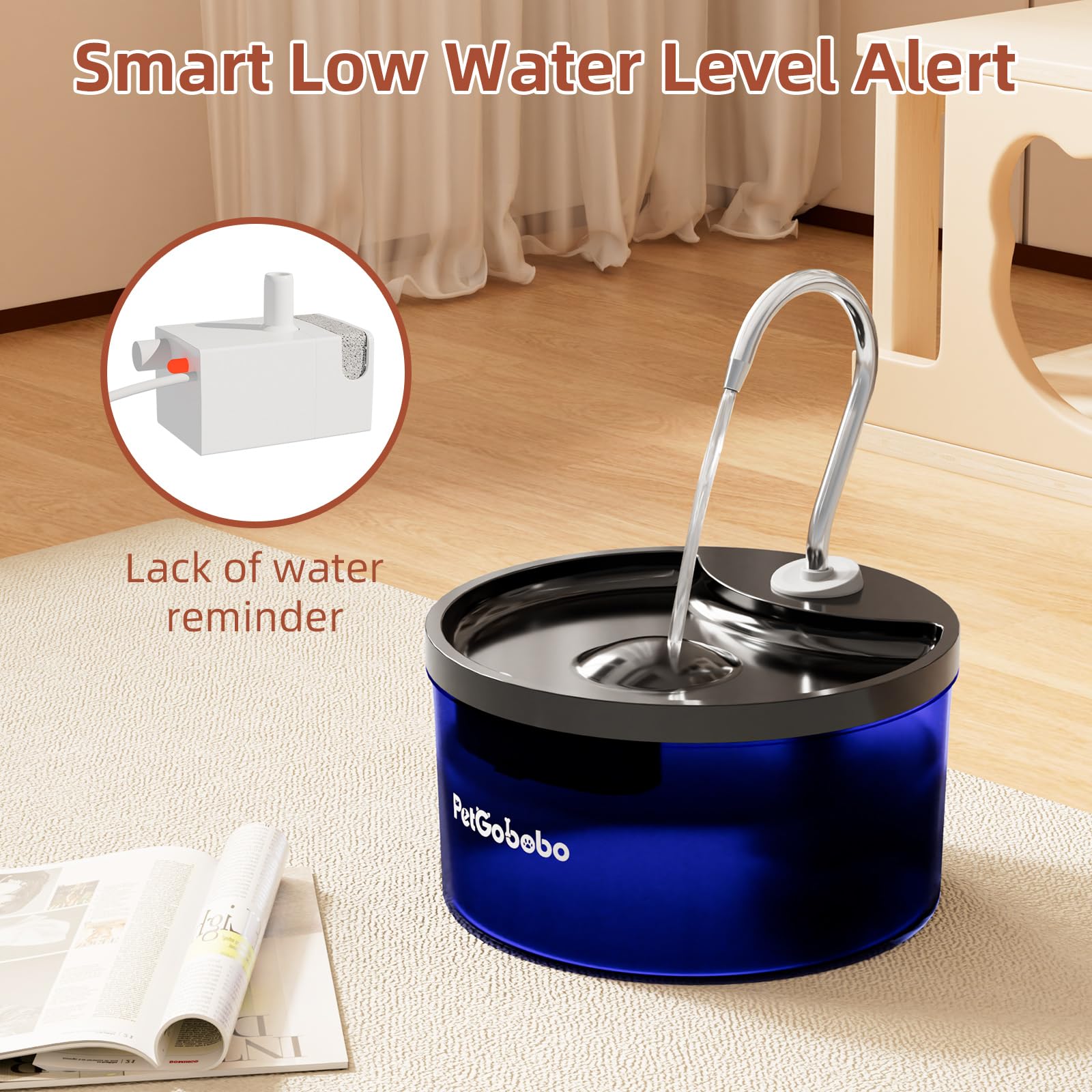 Cat Water Fountain, 100 Oz/3 Liter Pet Fountain, Cat Fountain With Low Water Alert Light, Ultra Silent Cat Fountain, Bpa Free, E