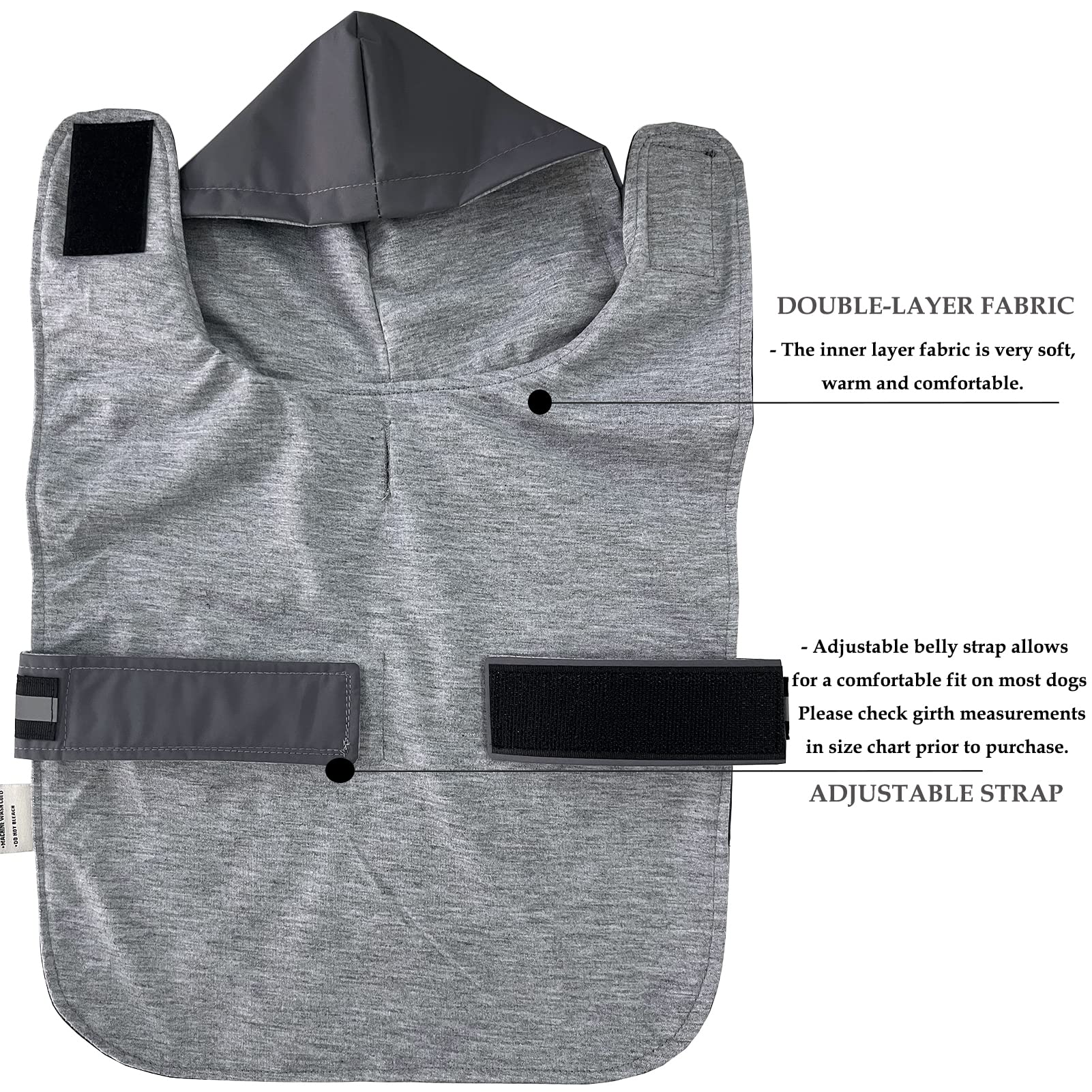 Leerking Dog Raincoat Hooded Leash Hole 10 Sizes, Waterproof Double Layer Dog Rain Coat Jacket With Cotton Lining For Small Medium And Large Dog,Grey,Xl