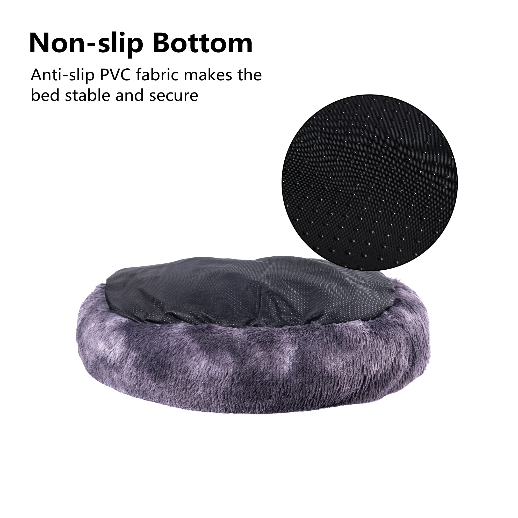 Coohom Oval Calming Donut Cuddler Dog Bed,Shag Faux Fur Cat Bed Washable Round Pillow Pet Bed(30''/36'') For Small Medium Dogs (