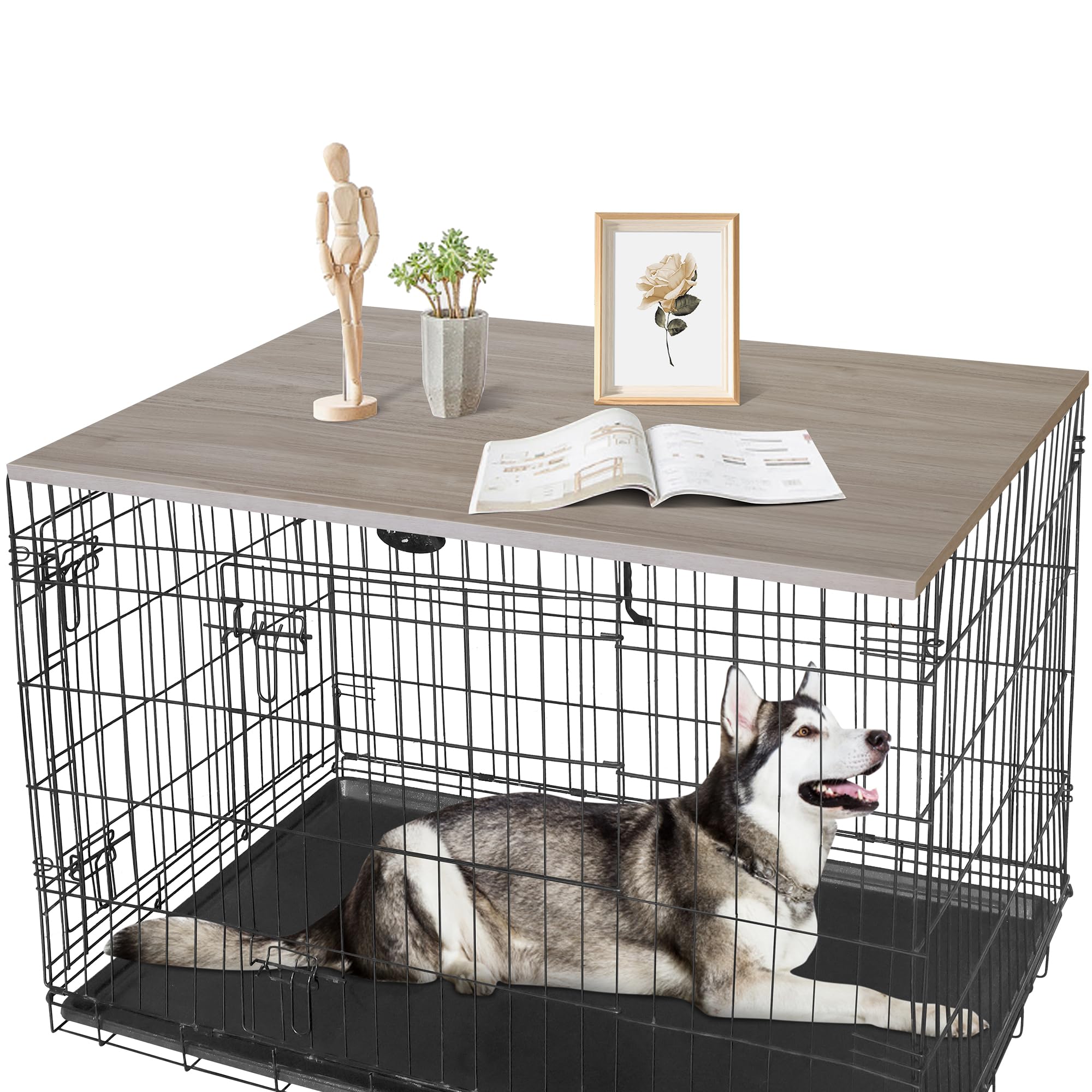Deblue Dog Crate Table Topper, Dog Kennel Table Topper for 36 Inches Cage, Rustic Style Decorative Dog Crate Table Topper for 36