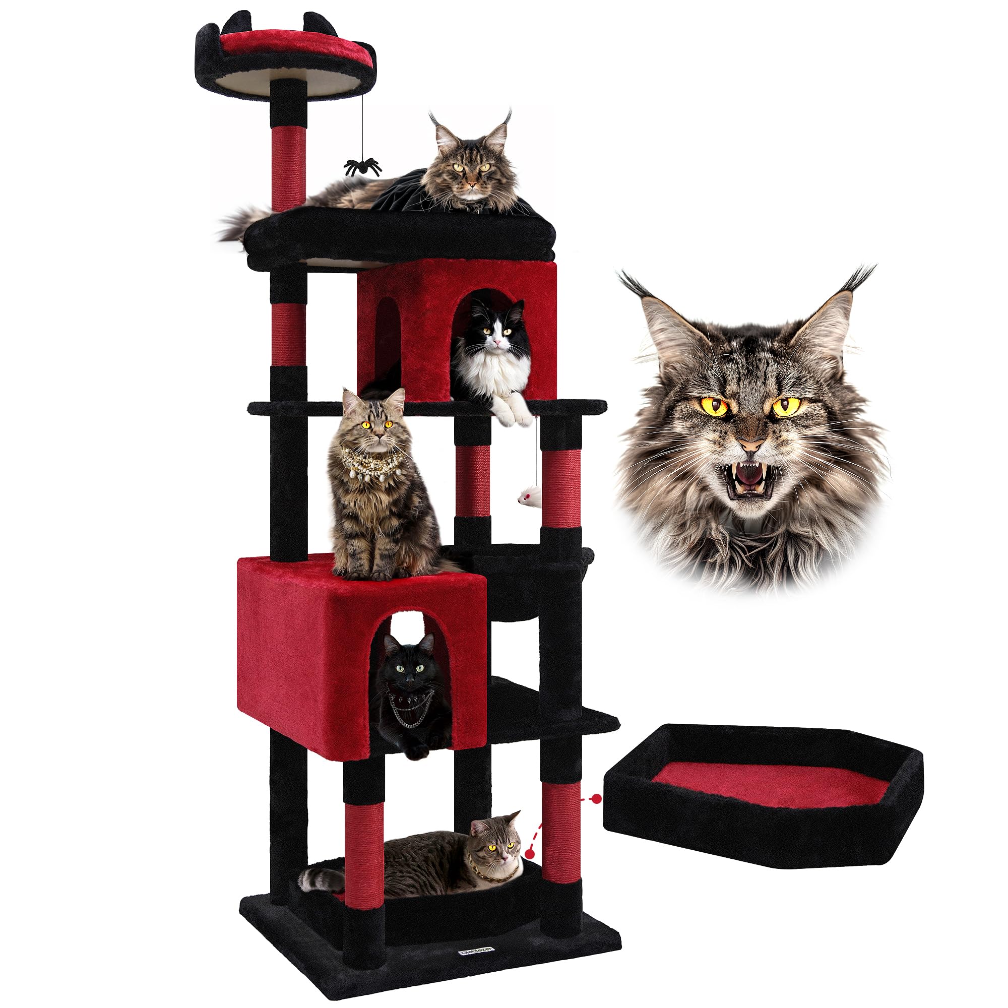 Globlazer S72 Heavy Duty Gothic Cat Tree, 72In Large Cat Tower With Coffin Bed, Sturdy Maine Coon Cat Tree For Large Cats 20 Lbs