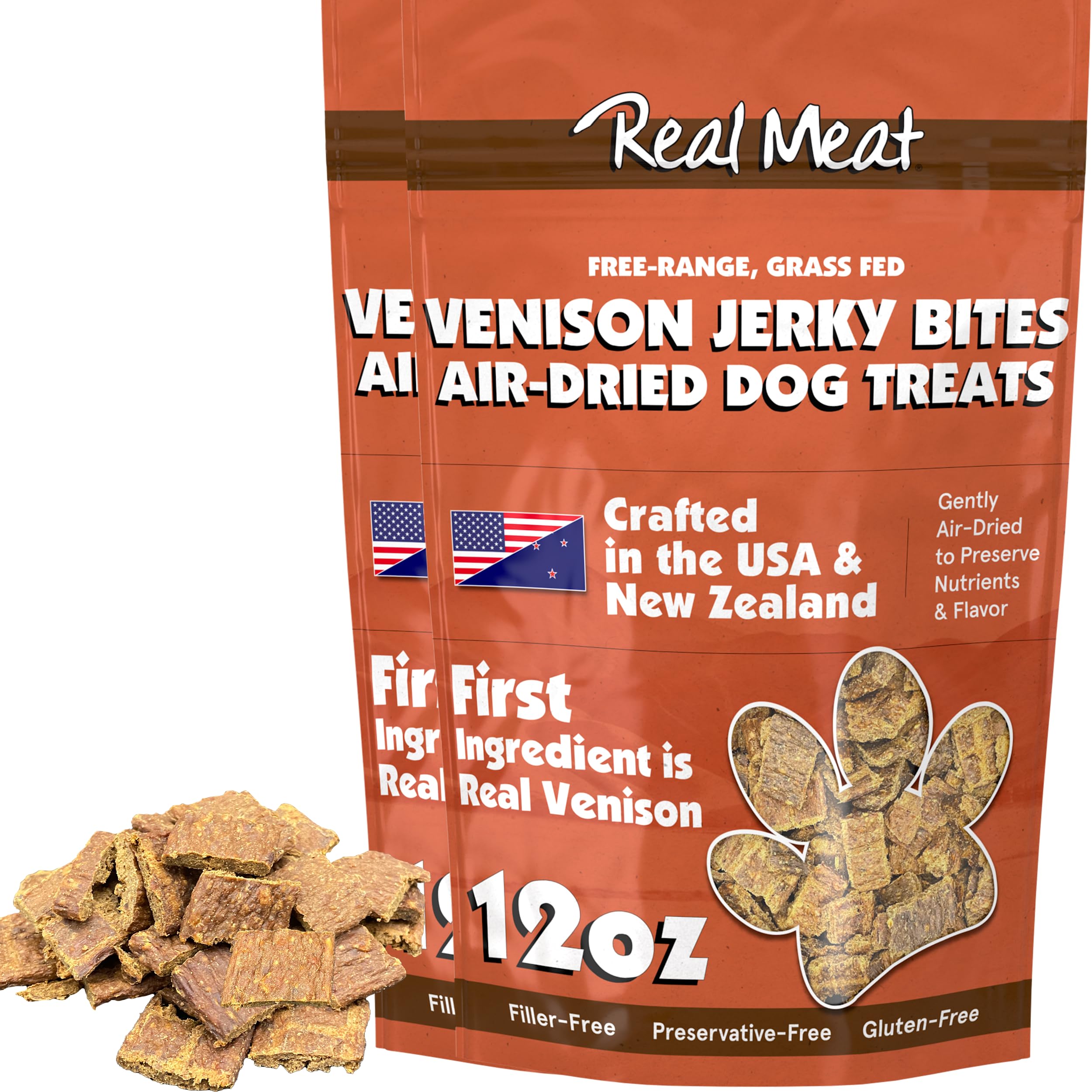 Real Meat Dog Treats - Two 12oz Bag of Bite-Sized Air-Dried Venison Jerky for Dogs - Grain-Free Jerky Treats Made up of 95% Free