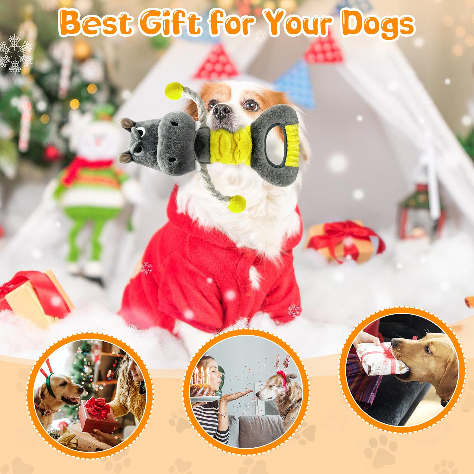 Fuufome Large Squeaky Plush Dog Toys for Small, Medium, and Large Dogs Daily Companionship, Training, Tug of War Puppy Toys to K