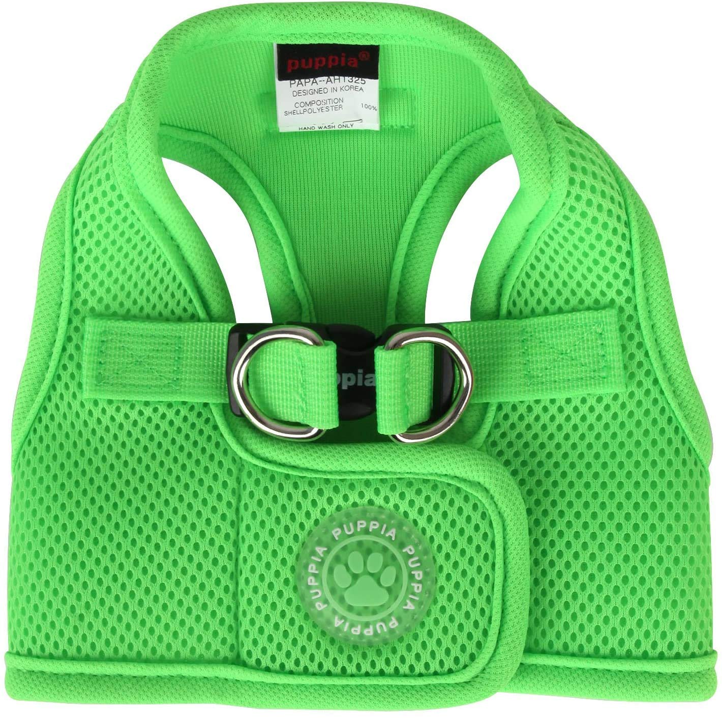 Puppia Neon Soft Vest Harness Step-in No Choke No Pull Walking Training for Small and Medium Dog, Green, Small