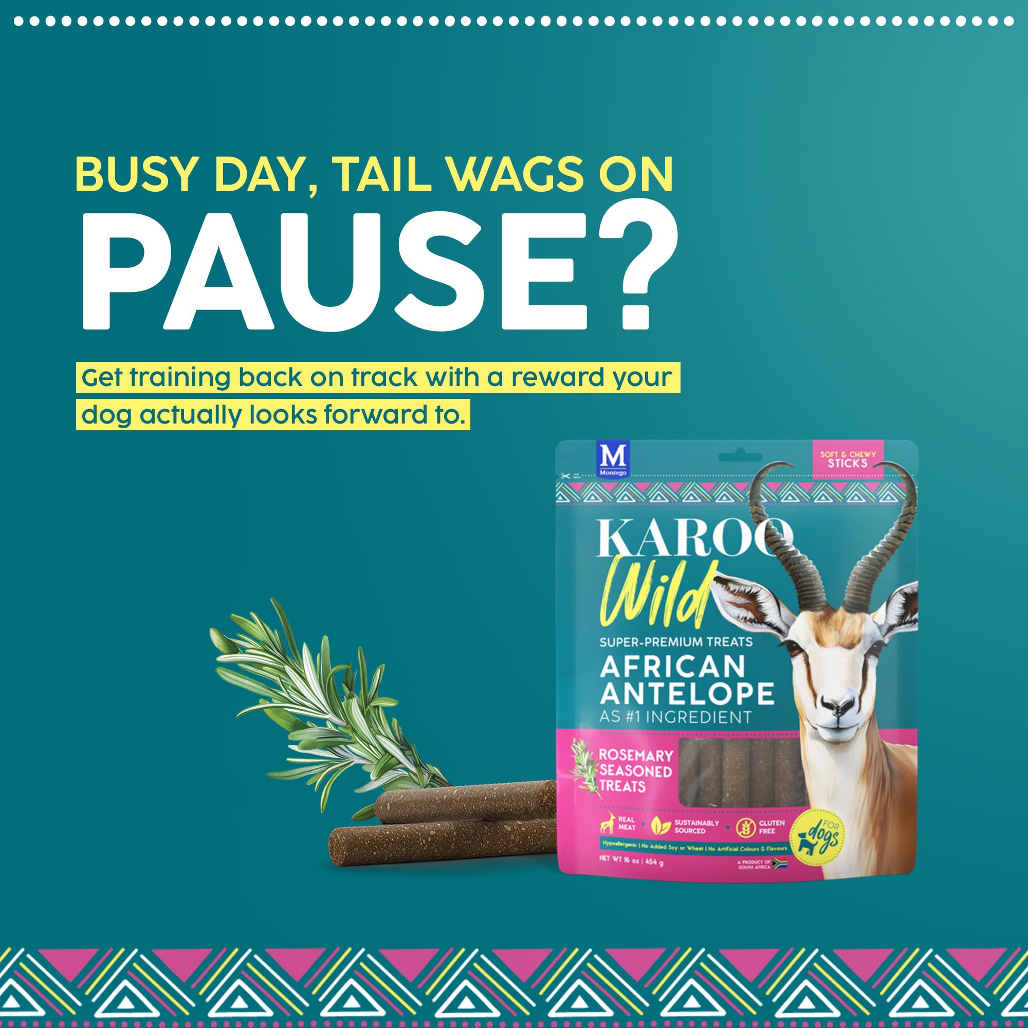 Karoo Wild Sticks Rosemary Seasoned Treats for Dogs - 16 oz - Soft & Chewy Protein Sticks Made with African Antelope - Ideal for