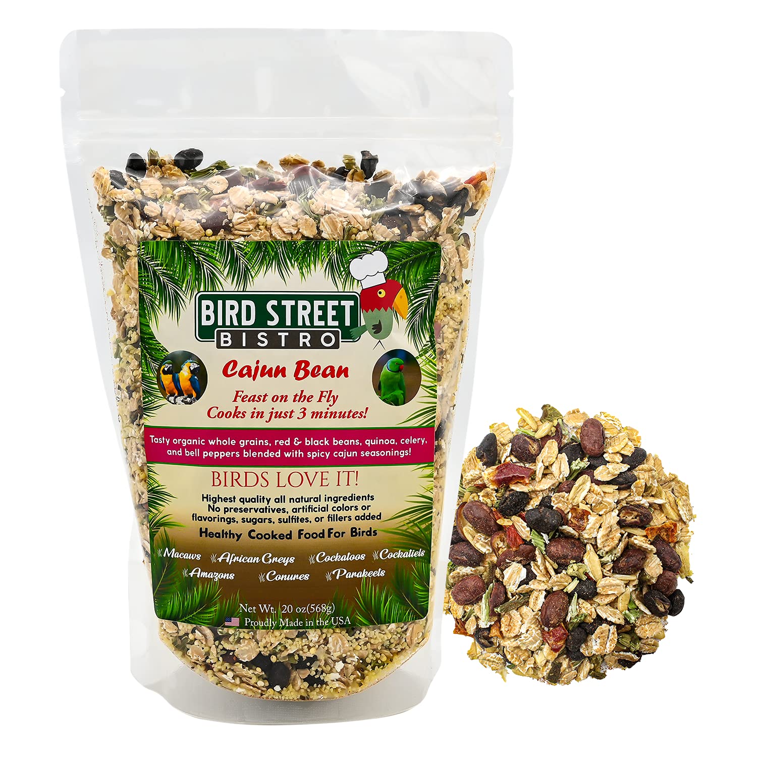Bird Street Bistro Parrot Food - Parakeet & Cockatiel Food - Cooks in 3-15 min with Natural & Organic Grains, Legumes, Healthy F