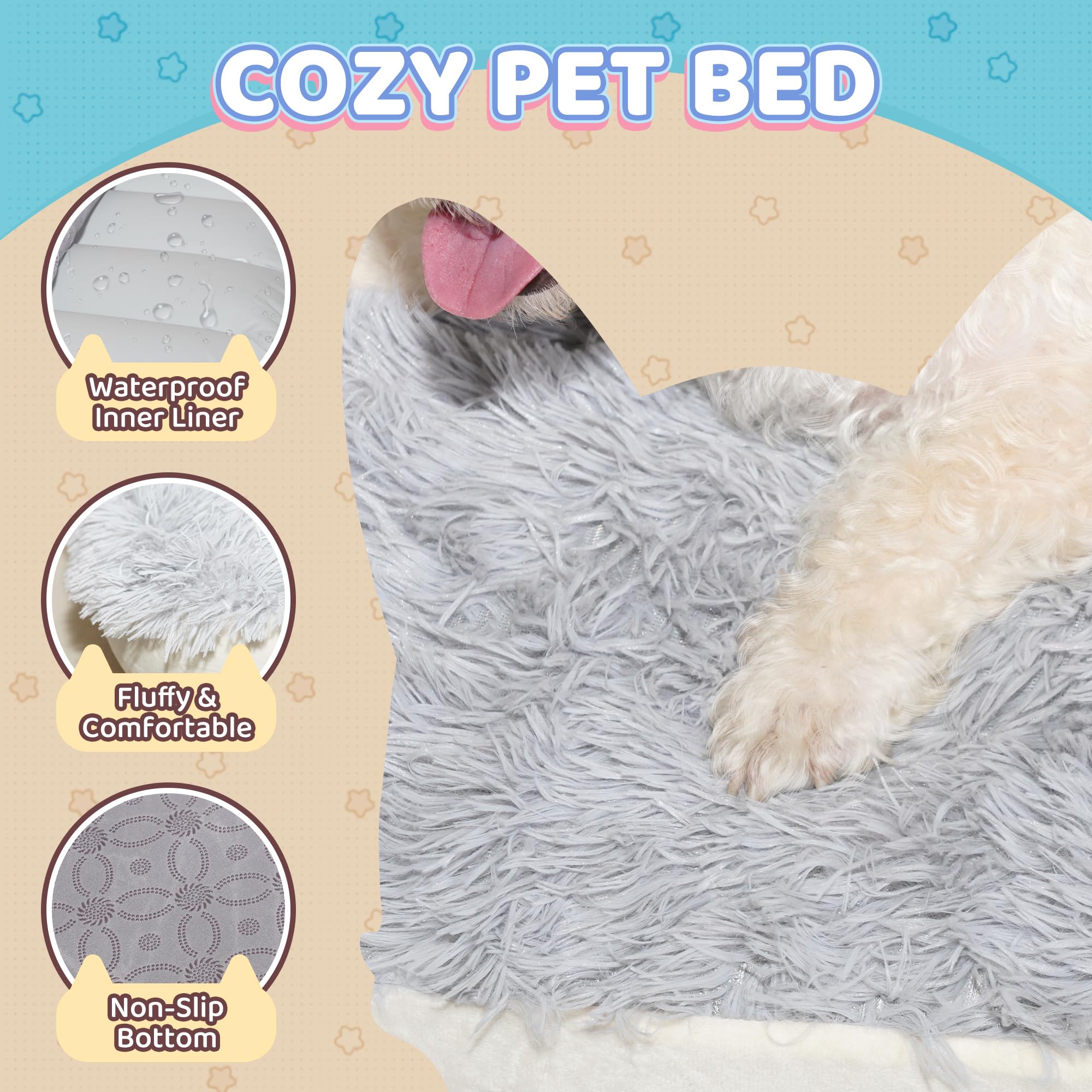 Inflatefly Dog Bed Washable Pet Bed With Waterproof Air Mattress (Fluffy Plush, L-41.3X29.5X4.7In)