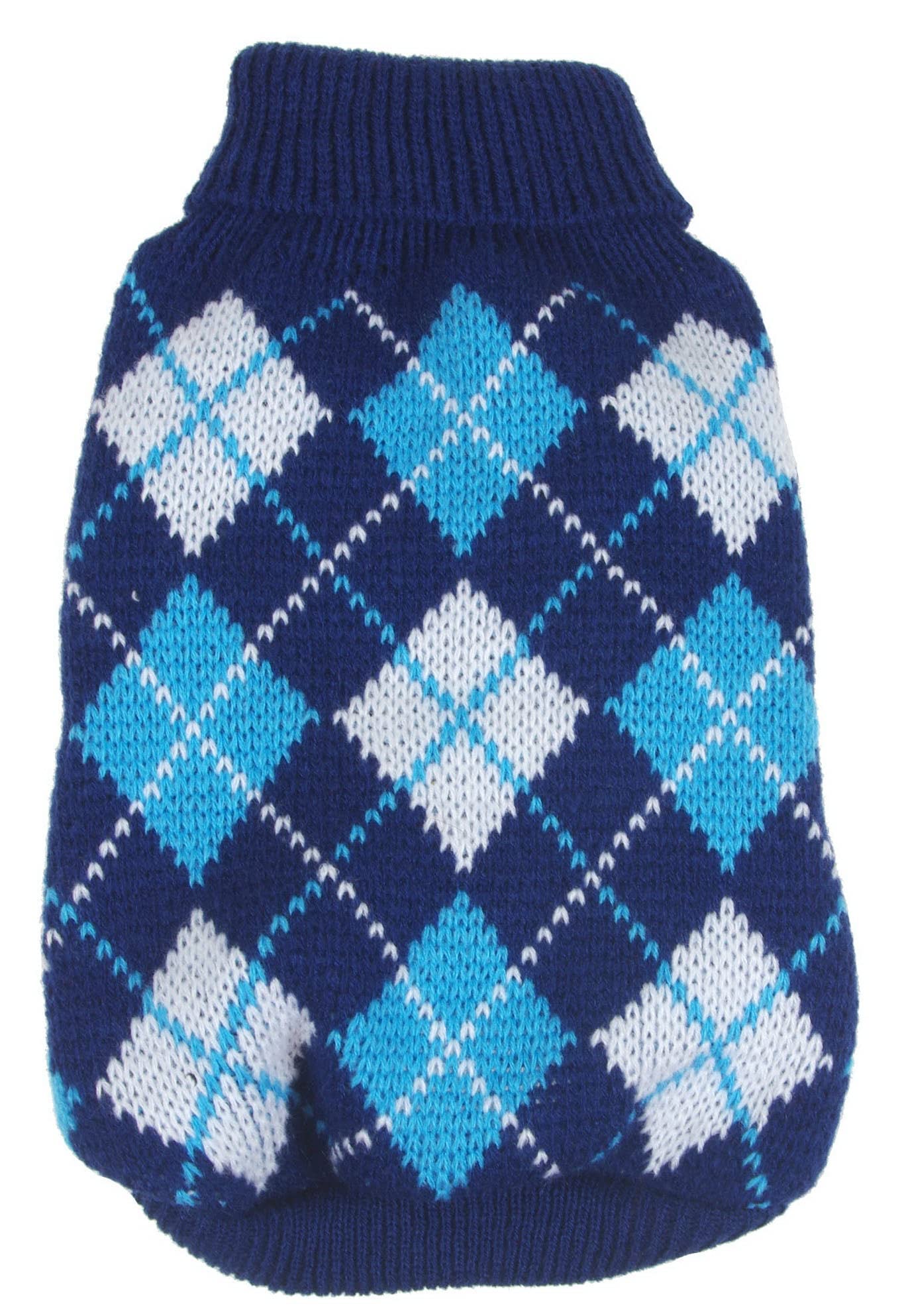 Pet Life Argyle Style Ribbed Fashion Designer Pet Dog Sweater, Small, Black/Blue Argyle