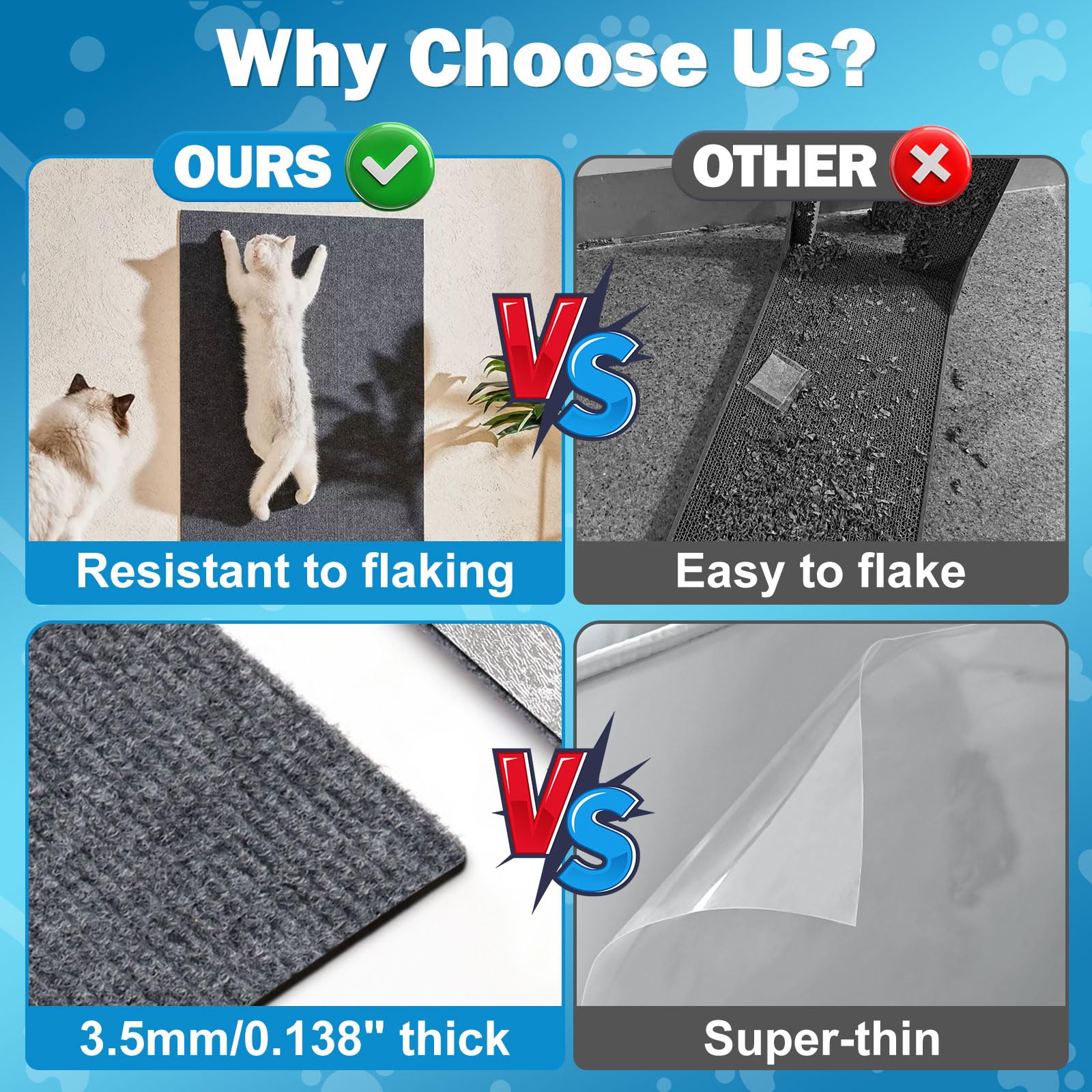 Enonci Cat Carpet Protector 47.2''X15.8'', Wall Corner Cat Scratcher Pad For Indoor,Trimmable Self-Adhesive Cat Scratching Mat F