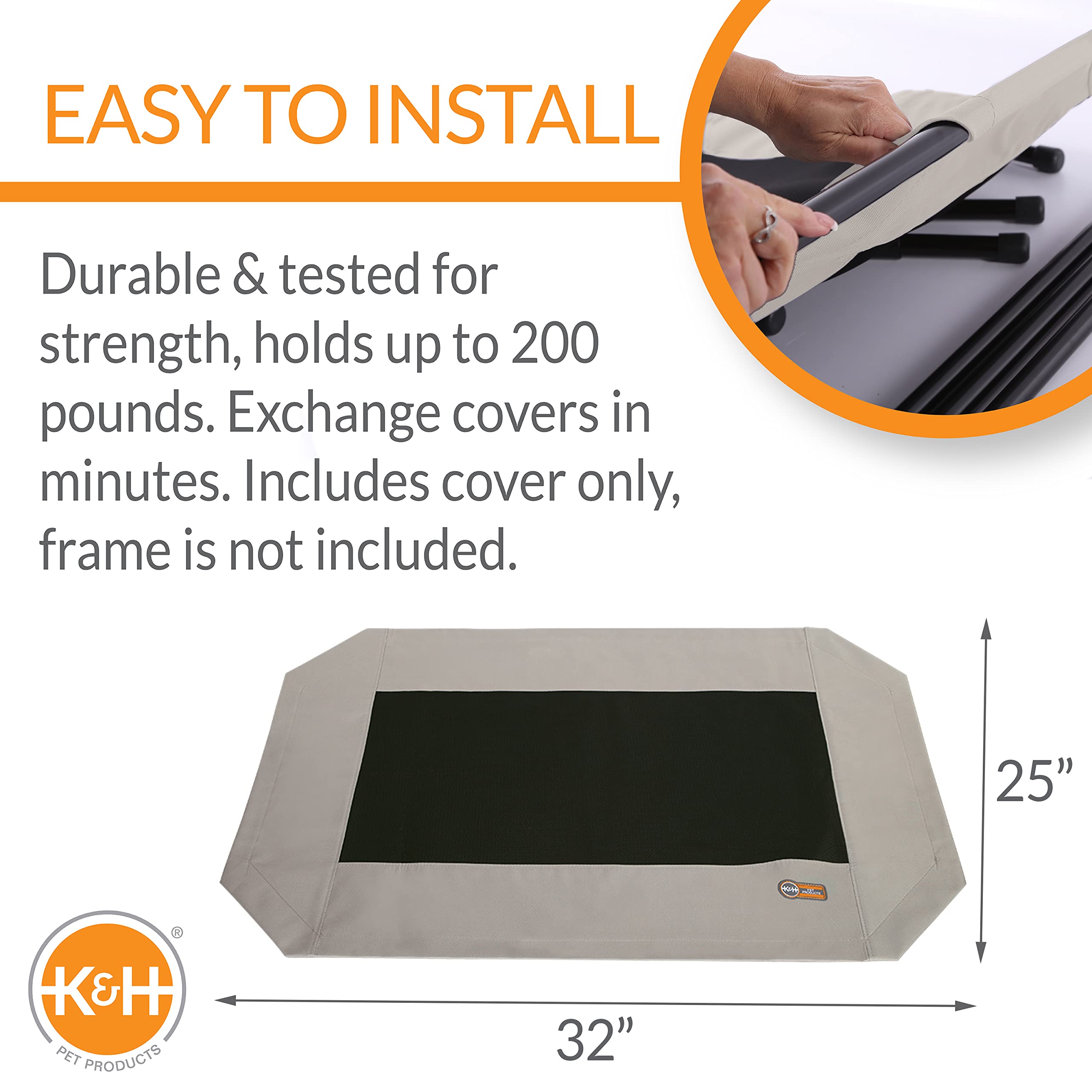 K&H Pet Products Original Pet Cot Replacement Cover (Cot Sold Separately) Taupe/Black Medium 32 X 25 Inches