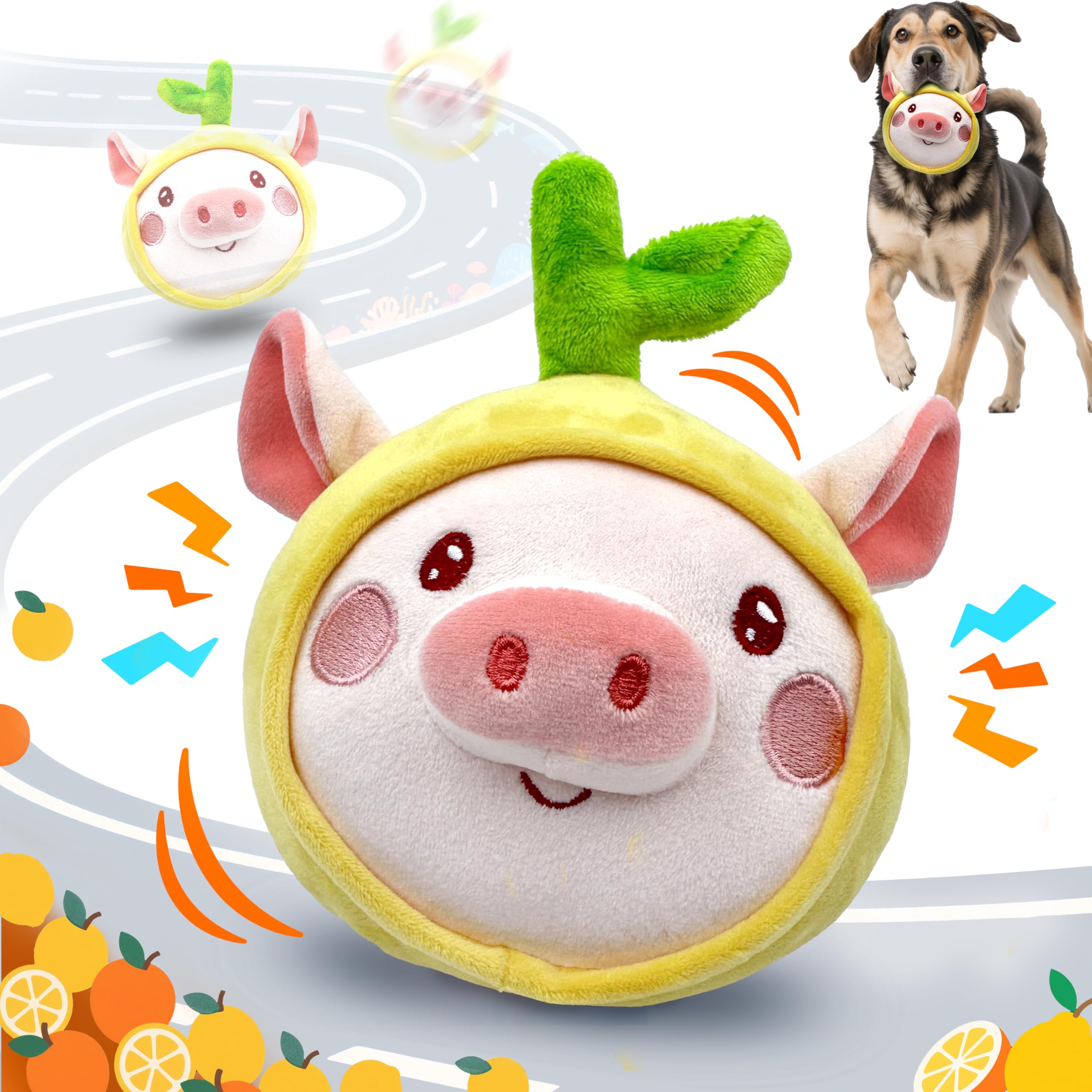 Hanarook Interactive Dog Toys, Moving Squeaky Dog Toy Ball, Rechargeable Bouncing Rolling Puppy Ball Toy With Jumping Music Talk