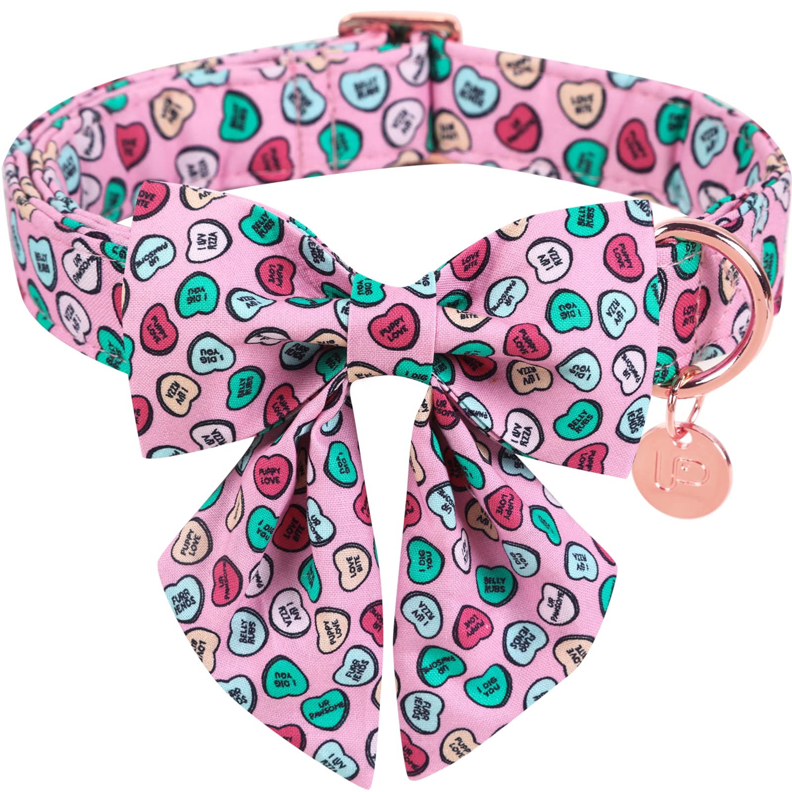 Up Urara Pup Valentines Day Dog Collar With Bow Tie, Valentine Bowtie Collar Medium Girl Boy Dog, Valentines Day & Wedding Gift 