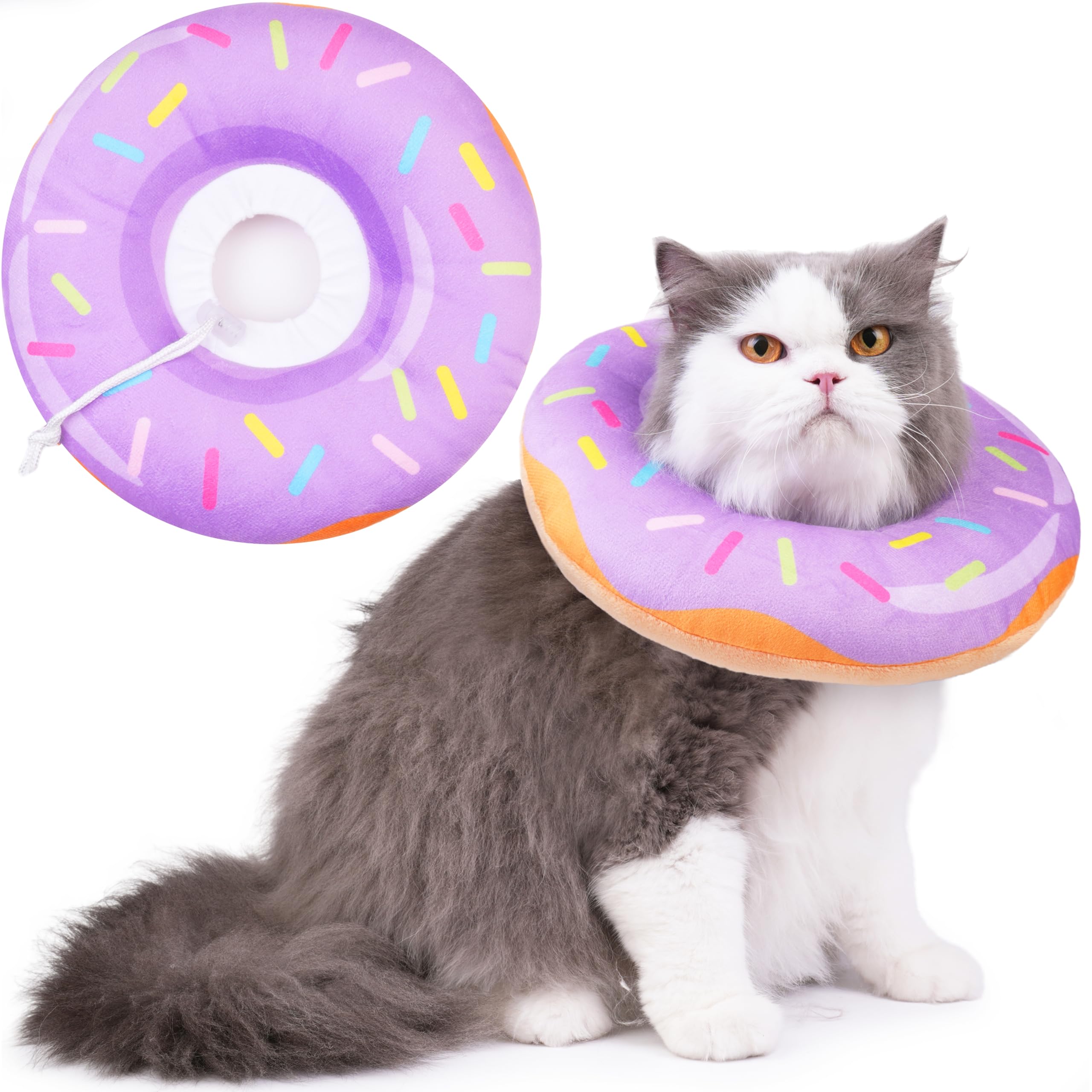 Cat Cone Collar Soft, Cat Recovery Collar for Wound Healing Cute Donut Adjustable Kitten Cones to Stop Licking Comfortable Light