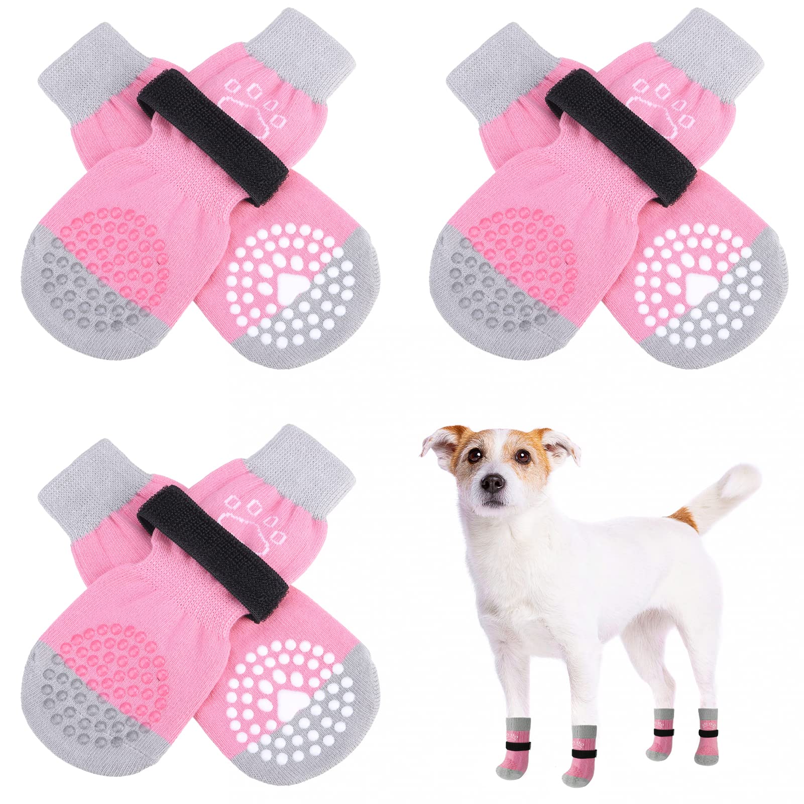 Scenereal Double Side Anti-Slip Dog Socks, Non Slip Dogs Sock For Hardwood Floors, 3 Pairs Pet Paw Protectors Indoor, Prevent Floor Scratching, Stop Licking Paws