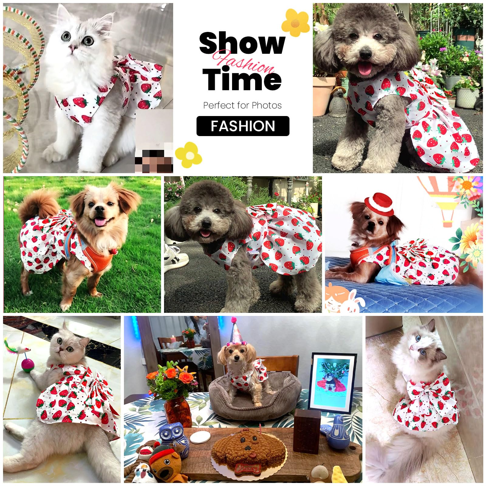 Abrrlo Cute Dog Dress Small Dog Clothes For Girls Female Puppy Outfits Red Strawberry Pet Summer Clothes Bowknot Doggy Cat Princ