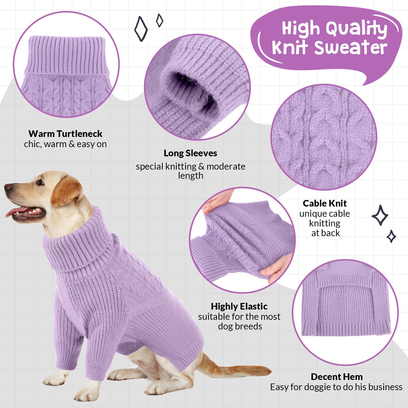 Queenmore Dog Sweater, Puppy Sweater For Small Dogs,Warm Winter Fall Dog Sweaters For Dog Girls Boys, Solid Turtleneck Knit Swea