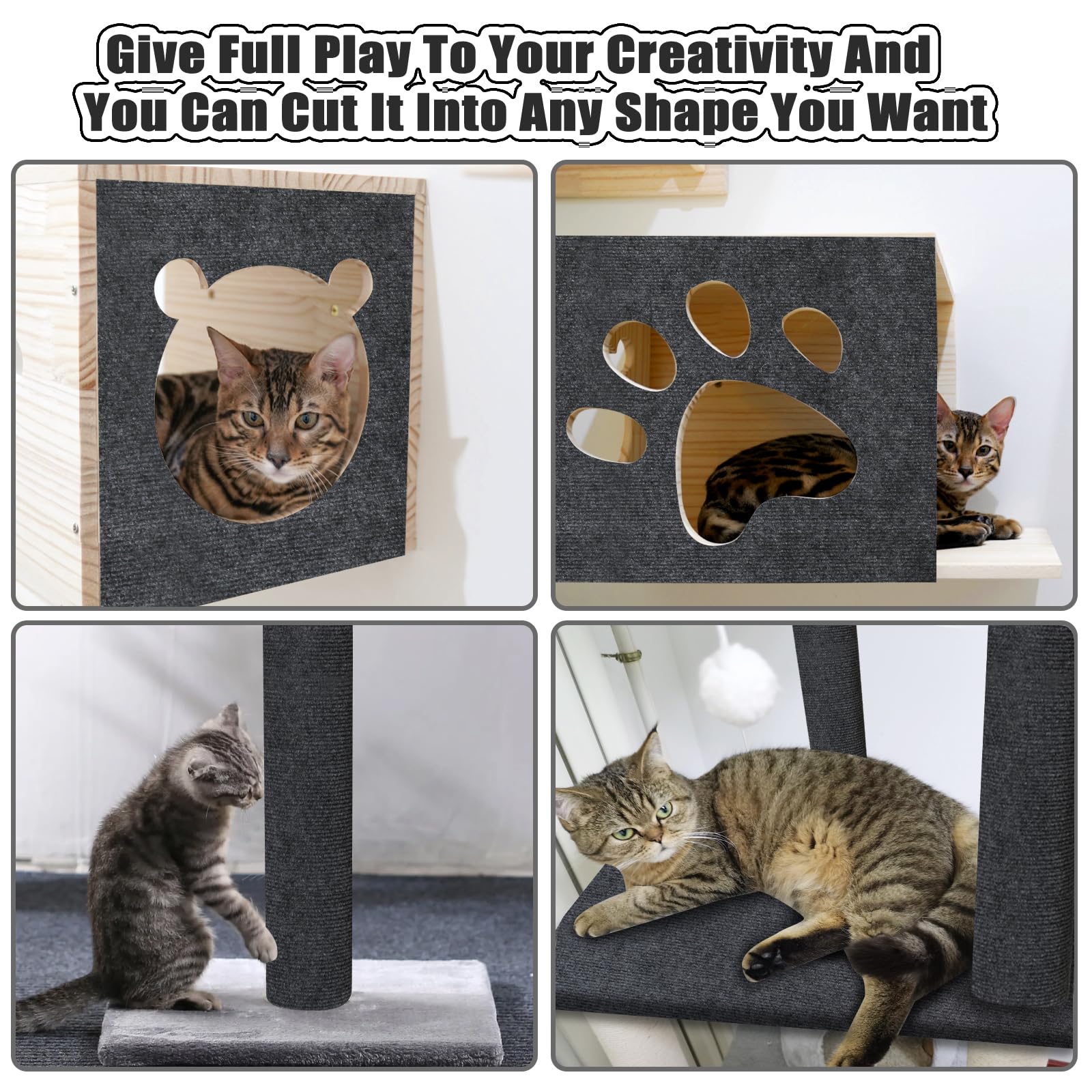 Large 118.1X15.8 Cat Scratching Mat - Carpet With Self-Adhesive Trimmable-Adhesive Carpet, Cat Scratch Furniture Protector R
