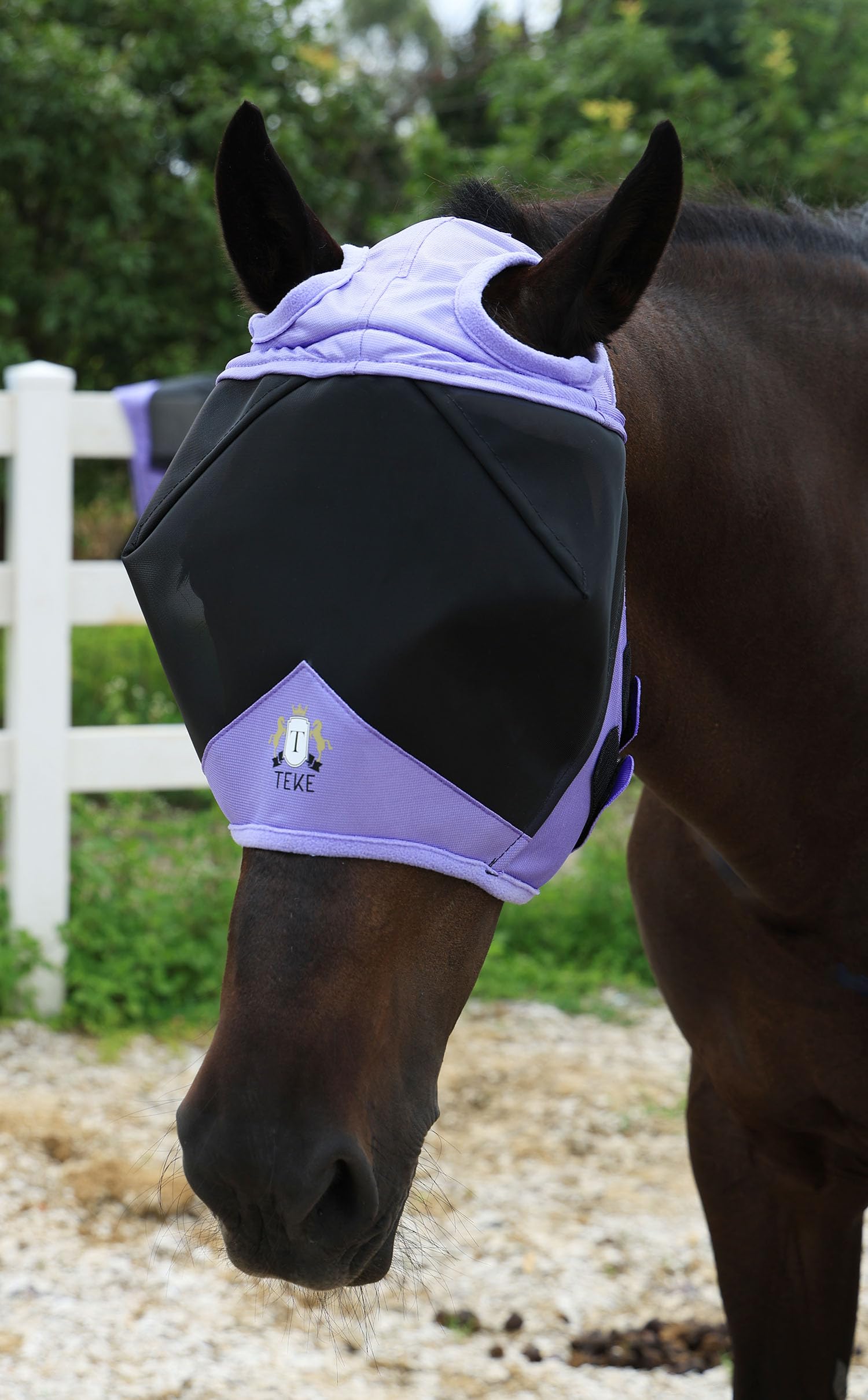 T TEKE Fine Mesh Horse Fly Mask w/No Ears, UV Blocking 3D Eye Visor with Extra Fleece Cushioned Forehead, Protection from Insect