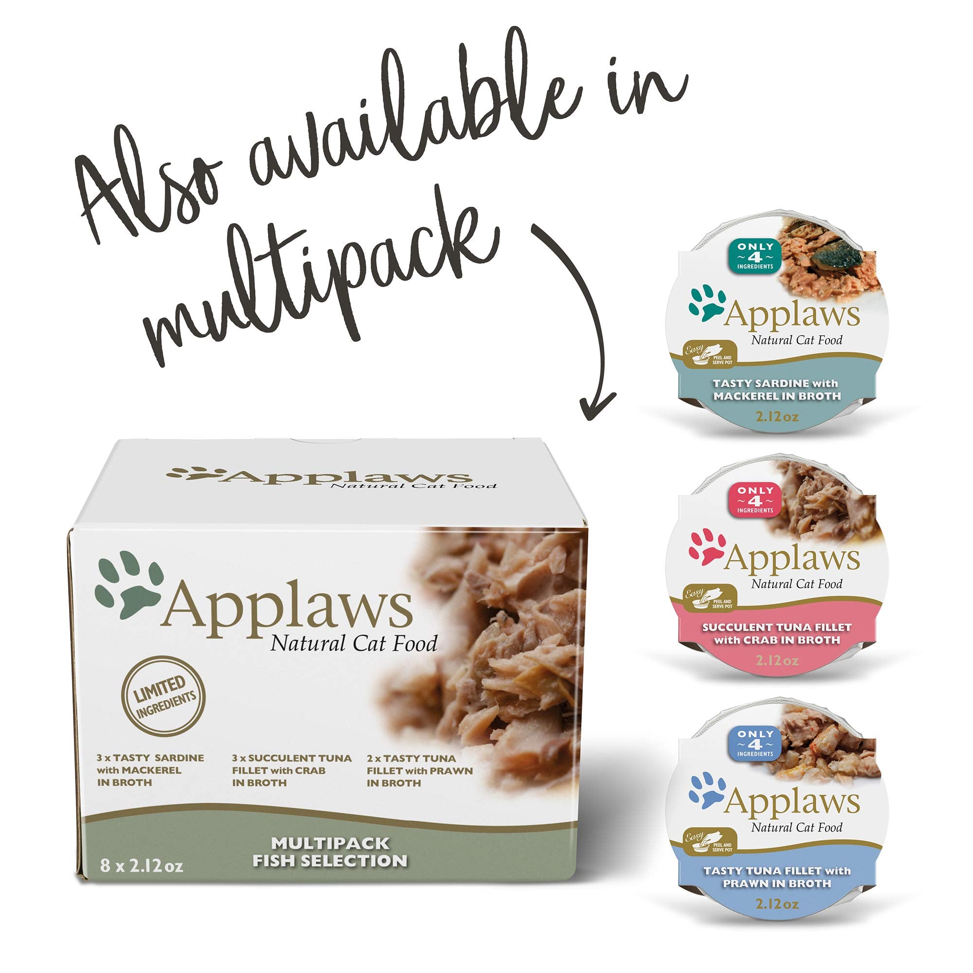 Applaws Natural Wet Cat Food, 18 Count, Limited Ingredient Cat Food Pots, Tuna Fillet with Shrimp in Broth, 2.12oz Pots