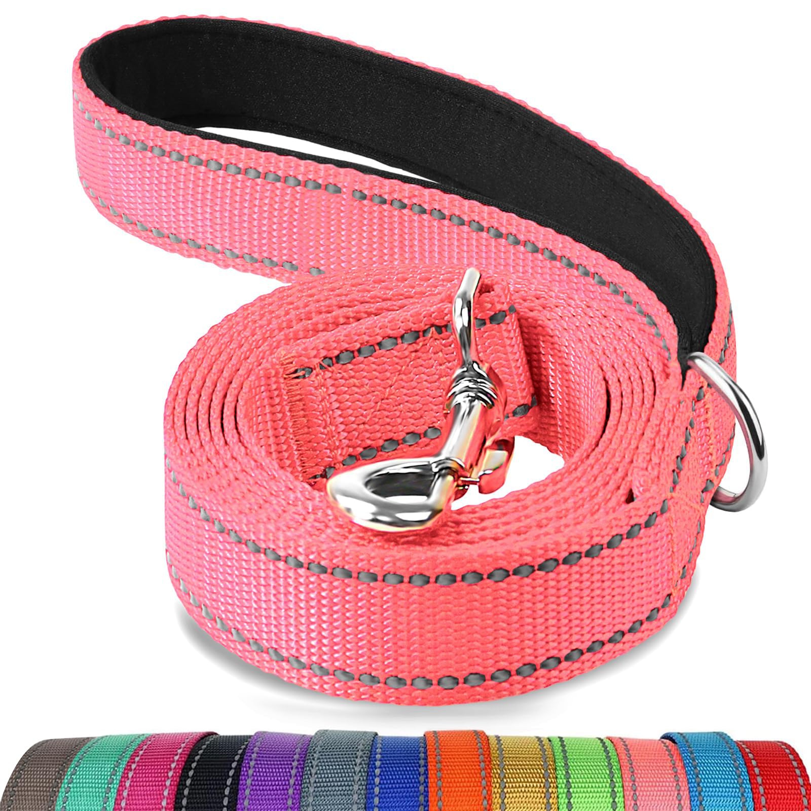 Joytale Double-Sided Reflective Dog Leash, 6 Ft/5 Ft/4 Ft, Padded Handle Nylon Dogs Leashes For Small & Medium Dogs Walking, Pink, 5Ft