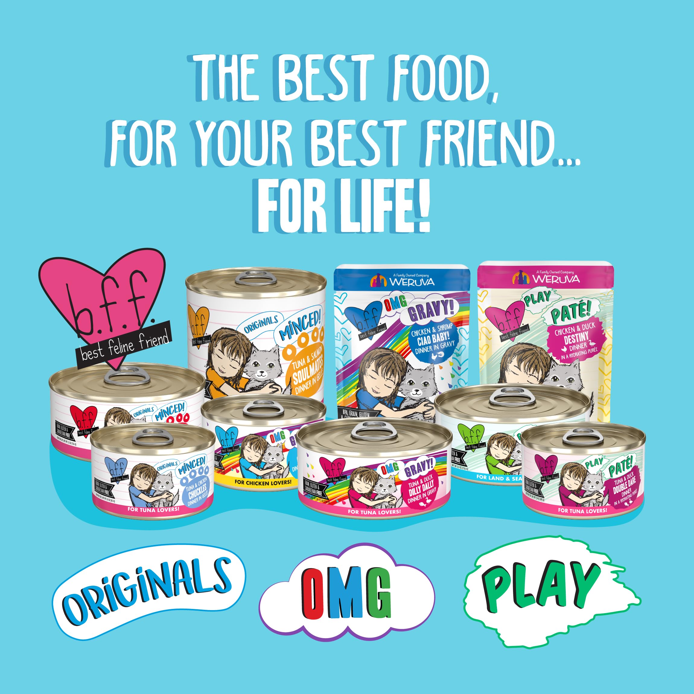 Weruva B.F.F. OMG - Best Feline Friend Oh My Gravy!, Date Nite! with Duck & Salmon in Gravy Cat Food, 2.8oz Pouch (Pack of 12)