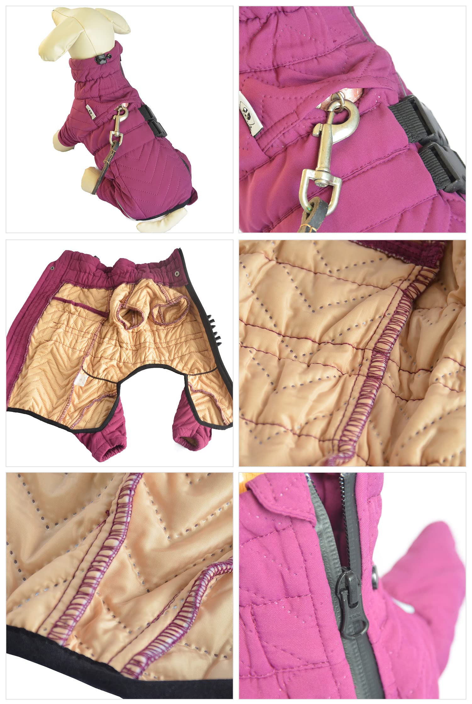 Warm Dog Coat Double Layers Dog Vest, 6 Legs Covered Windproof Waterproof Reflective Warm Dog Vest Outdoor Skating Dog Costume For Small Medium Large Dogs Purple S