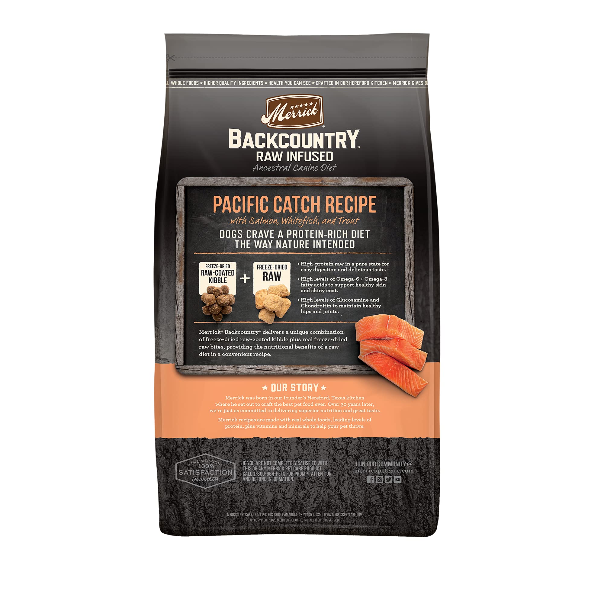 Merrick Backcountry Grain Free Dry Adult Dog Food, Kibble With Freeze Dried Raw Pieces, Pacific Catch With Salmon - 4.0 lb. Bag