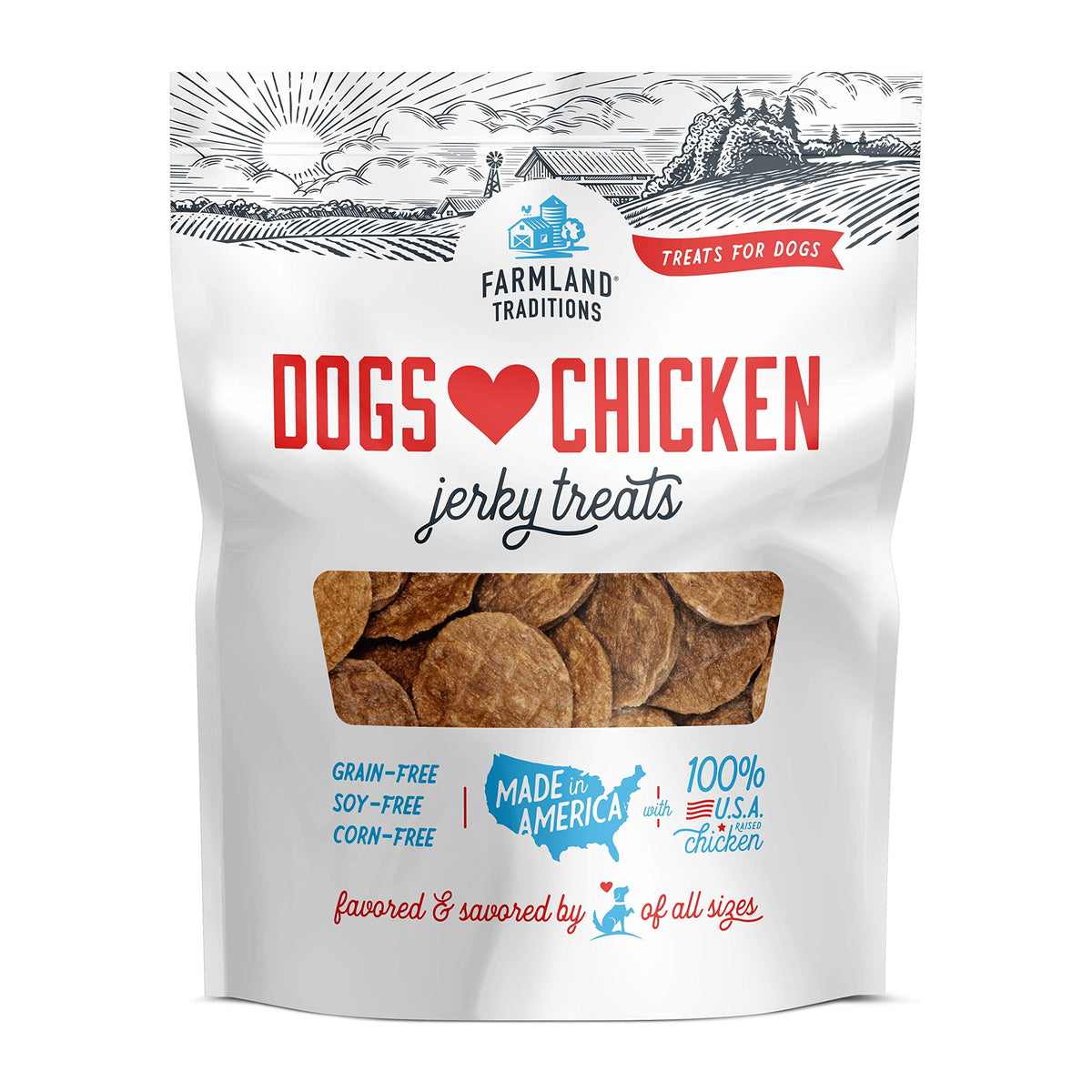 Farmland Traditions Filler Free Dogs Love Chicken Premium Jerky Treats For Dogs, 1 Lb. Bag