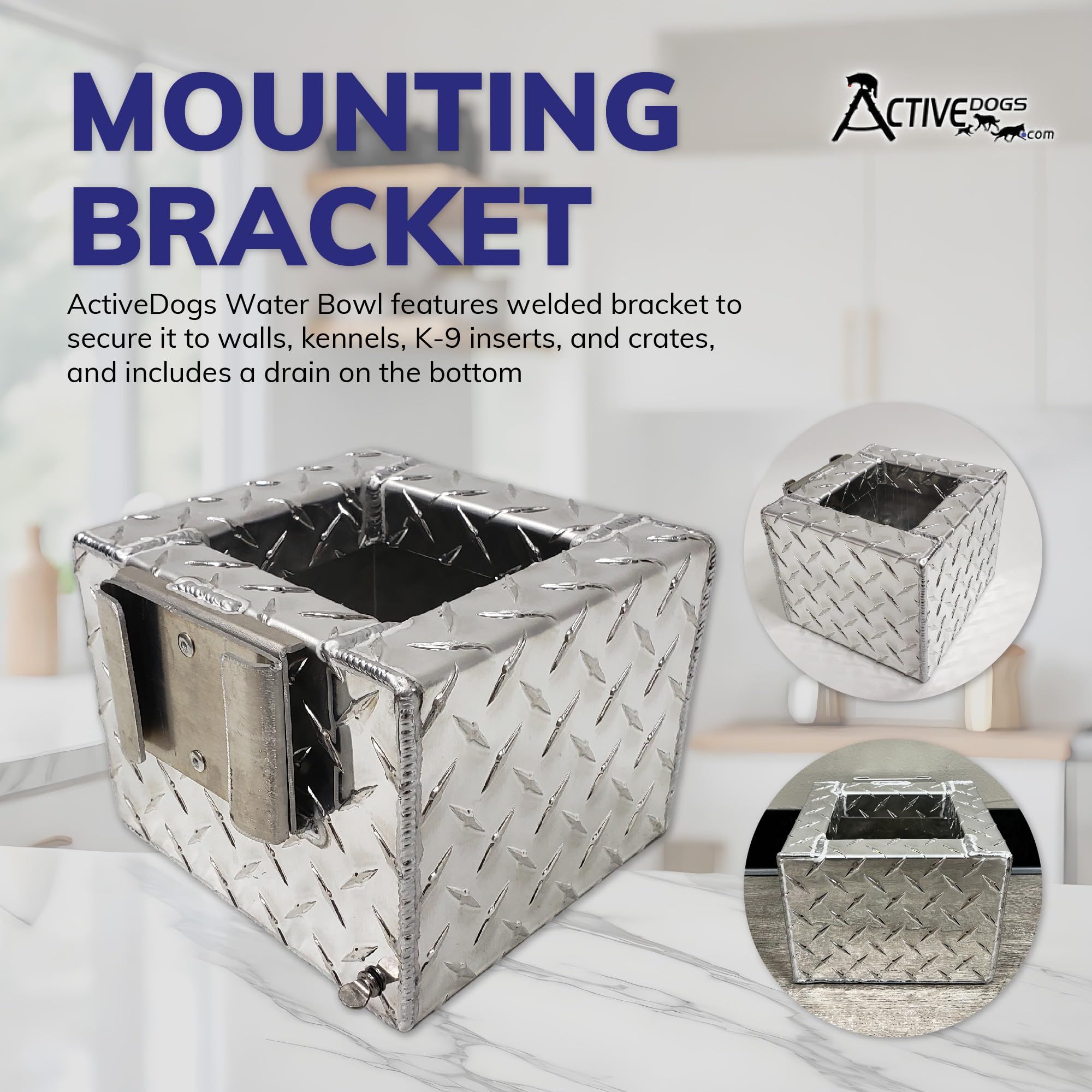 Activedogs Large No Spill Water Bowl For Dogs - 1 Gallon Dog Water Bowl, Large K9 Dish W/Drain Plug - Alluminium Water Bowl For